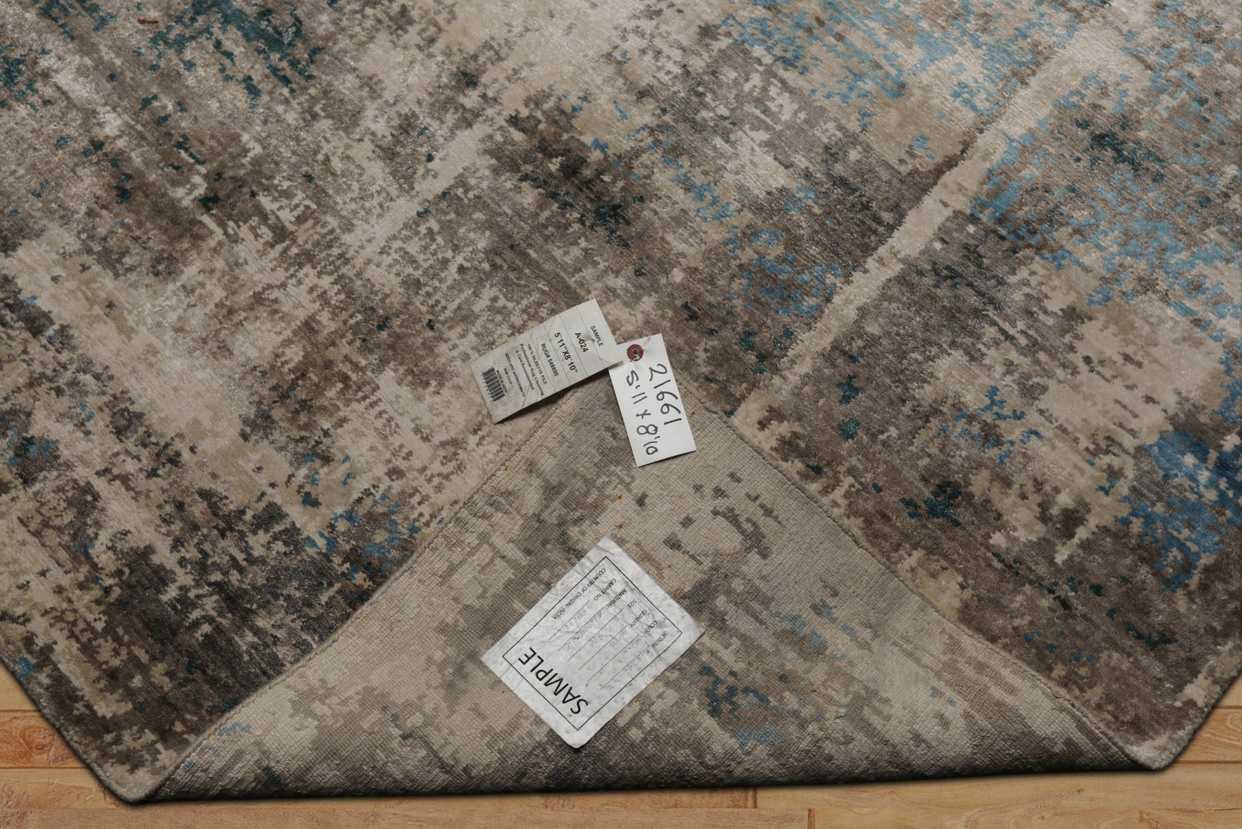 6x9 Beige, Taupe, Blue Color Hand Knotted Sherpa Bamboo Silk Modern Oriental Rug