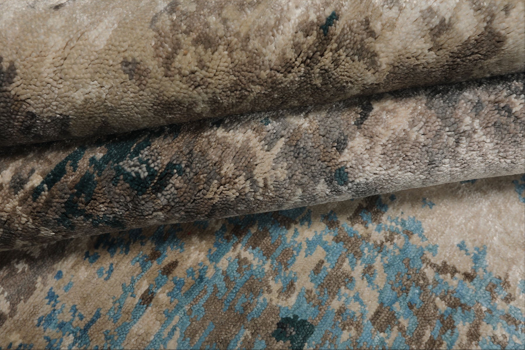 6x9 Beige, Taupe, Blue Color Hand Knotted Sherpa Bamboo Silk Modern Oriental Rug