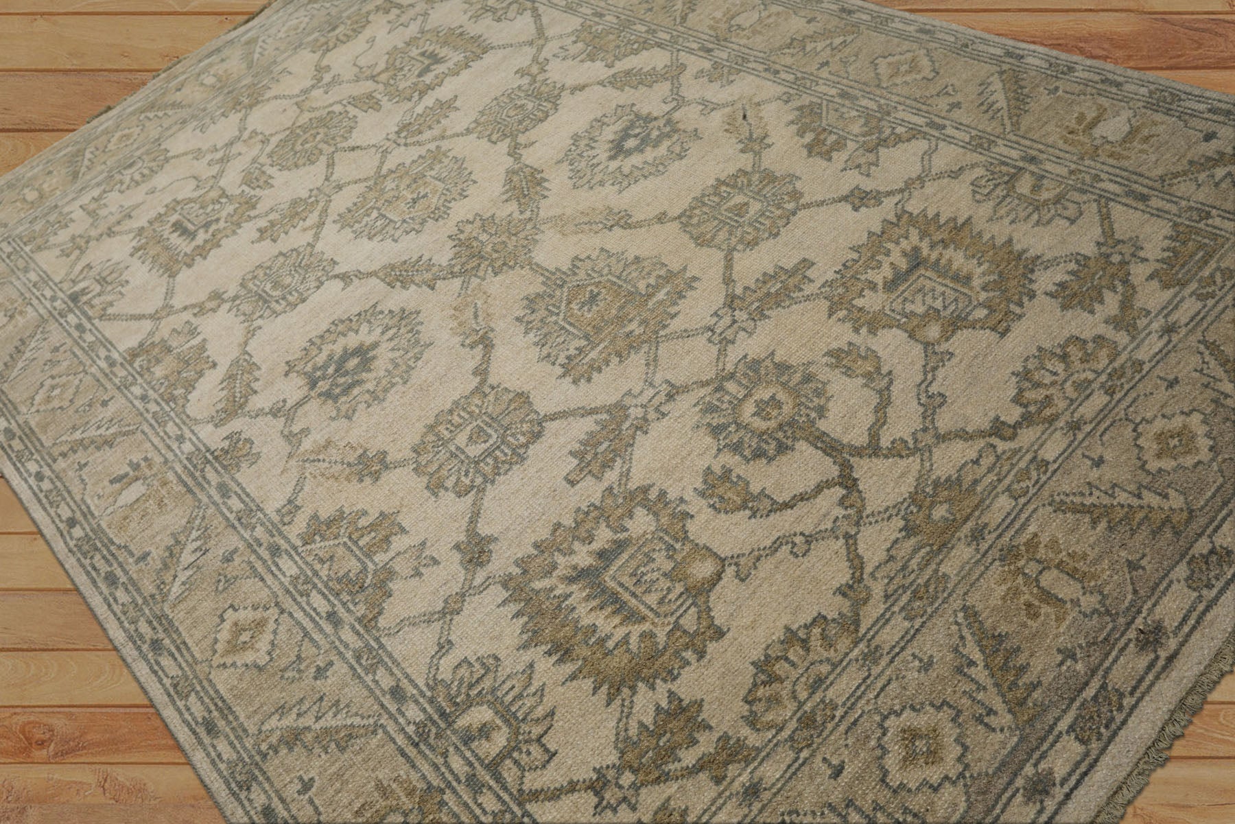 6x9 Beige, Slate, Brown Color Hand Knotted Oushak Wool Traditional Oriental Rug