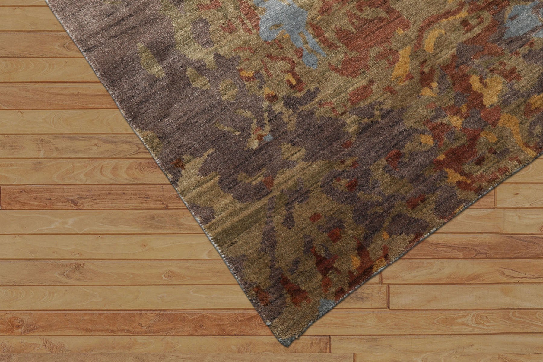6x9 Blue, Gold, Rust Color Hand Loomed Sherpa Wool & Bamboo Silk Modern Oriental Rug