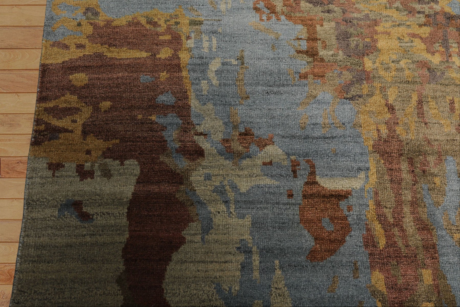 6x9 Blue, Gold, Rust Color Hand Loomed Sherpa Wool & Bamboo Silk Modern Oriental Rug