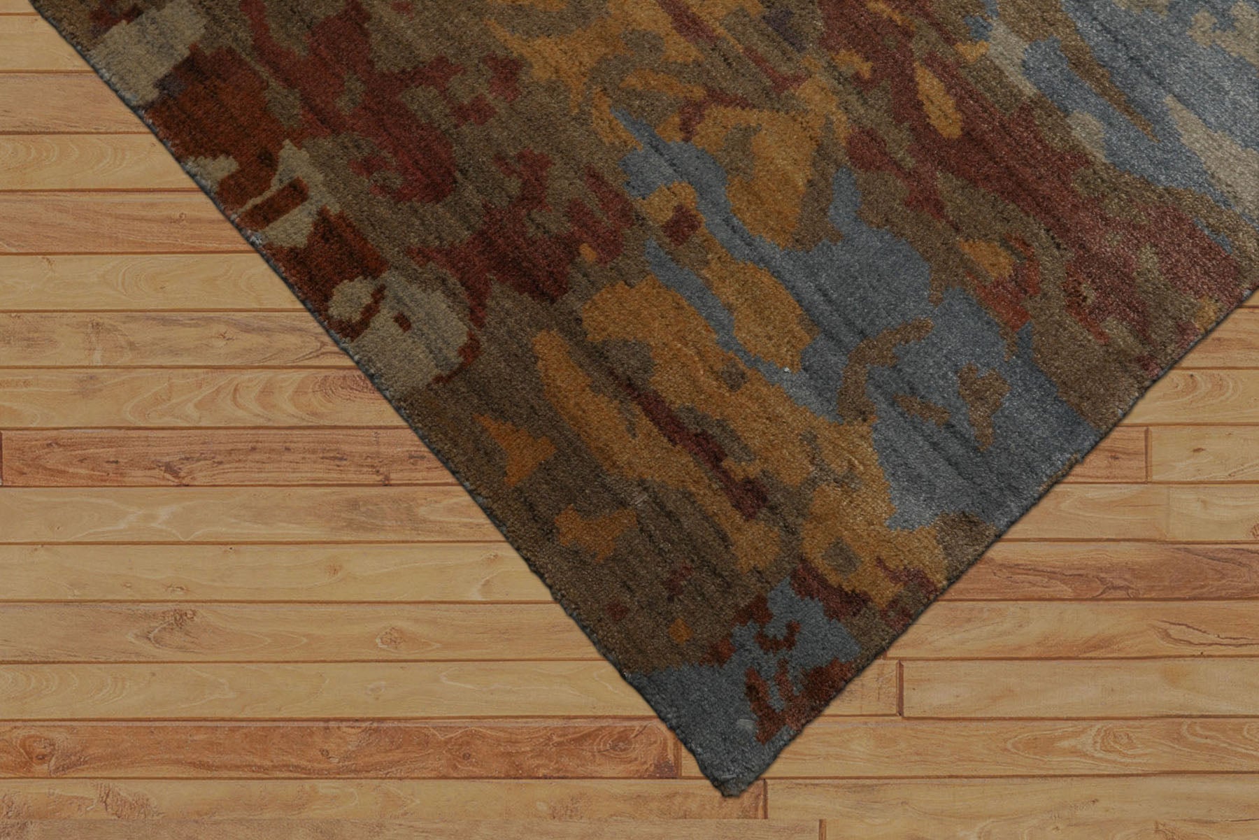 6x9 Blue, Gold, Rust Color Hand Loomed Sherpa Wool & Bamboo Silk Modern Oriental Rug