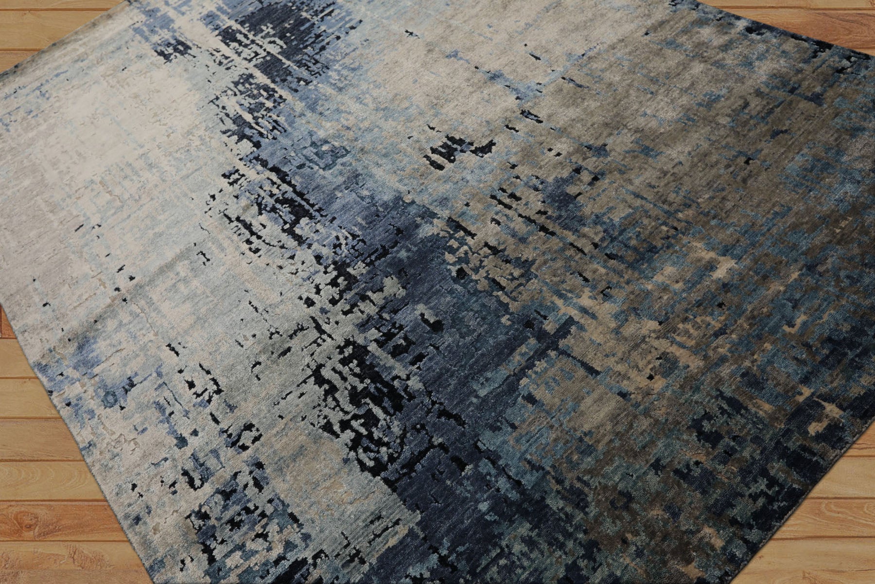 6x9 Taupe, Gray, Blue Color Hand Knotted Sherpa Bamboo Silk Modern Oriental Rug