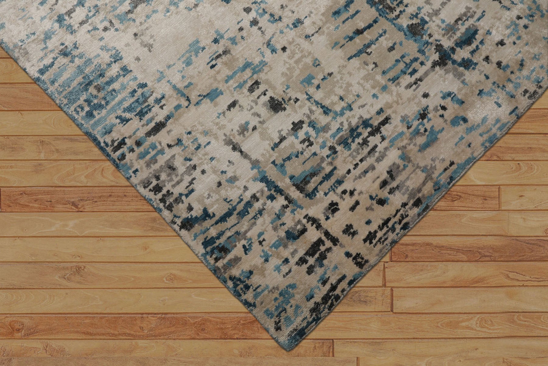 6x9 Ivory, Beige, Charcoal Color Hand Knotted Sherpa Bamboo Silk Modern Oriental Rug