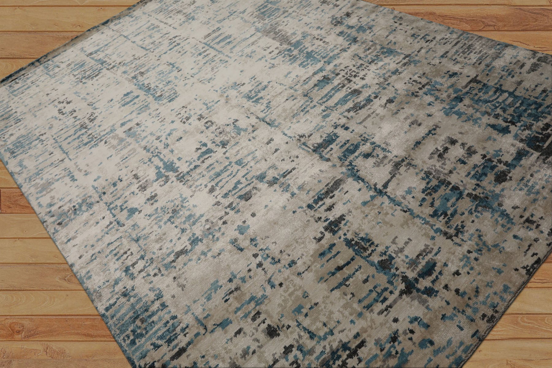 6x9 Ivory, Beige, Charcoal Color Hand Knotted Sherpa Bamboo Silk Modern Oriental Rug
