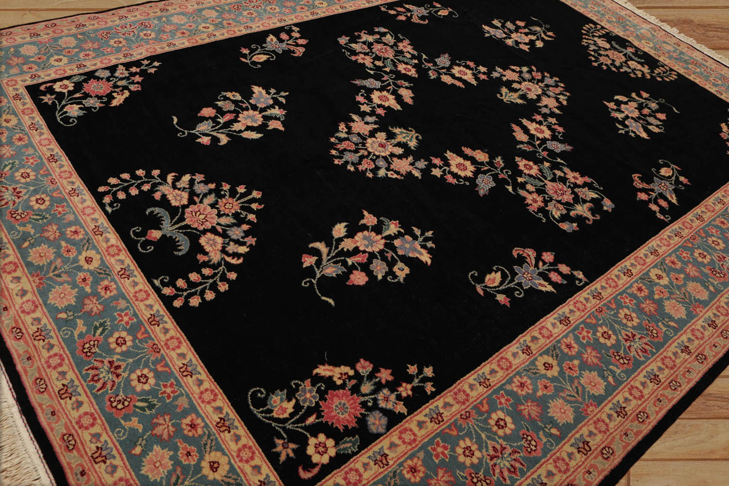 8x10 Black, Aqua, Beige Color Hand Knotted Oriental 100% Wool Traditional-Persian/Oriental Oriental Rug