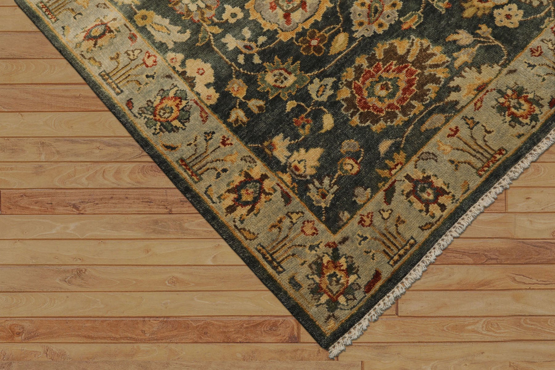6x9 Green, Beige, Gold Color Hand Knotted Fine Oushak Wool Traditional Oriental Rug