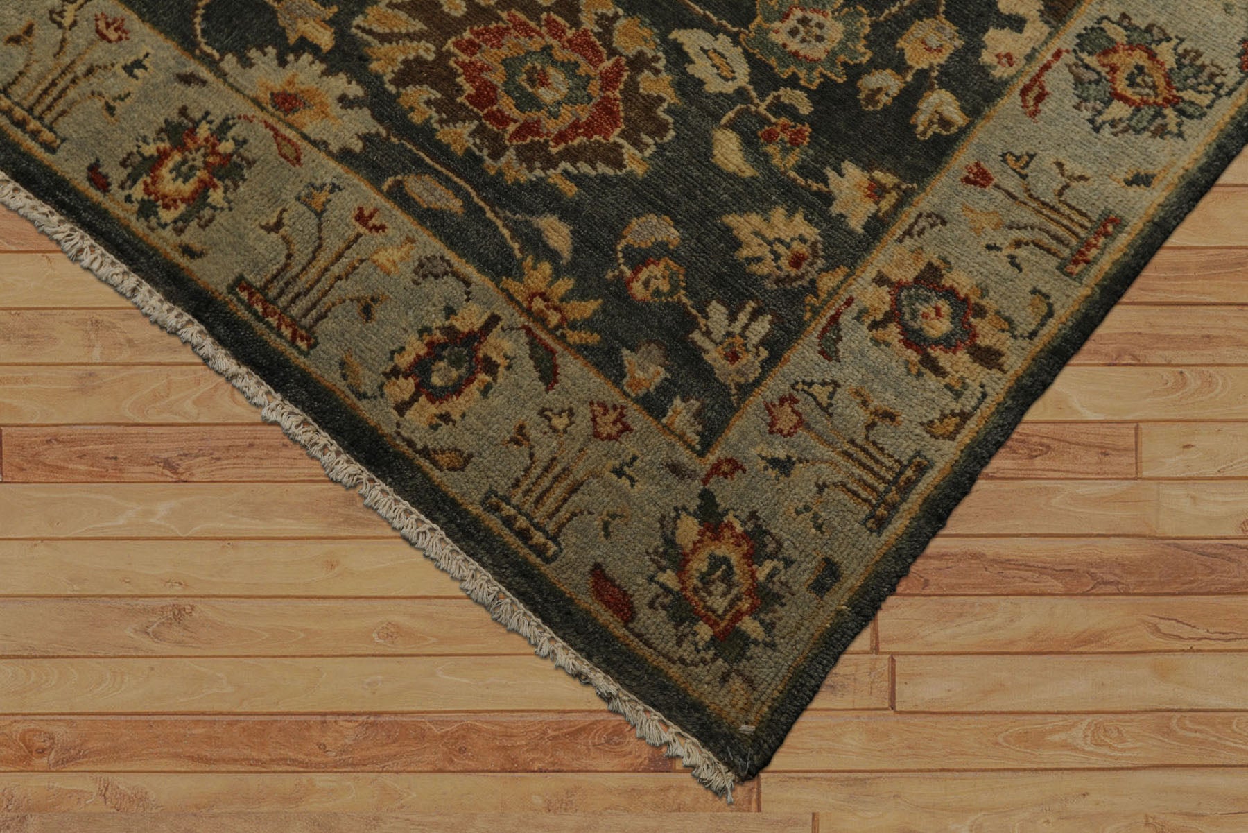 6x9 Green, Beige, Gold Color Hand Knotted Fine Oushak Wool Traditional Oriental Rug