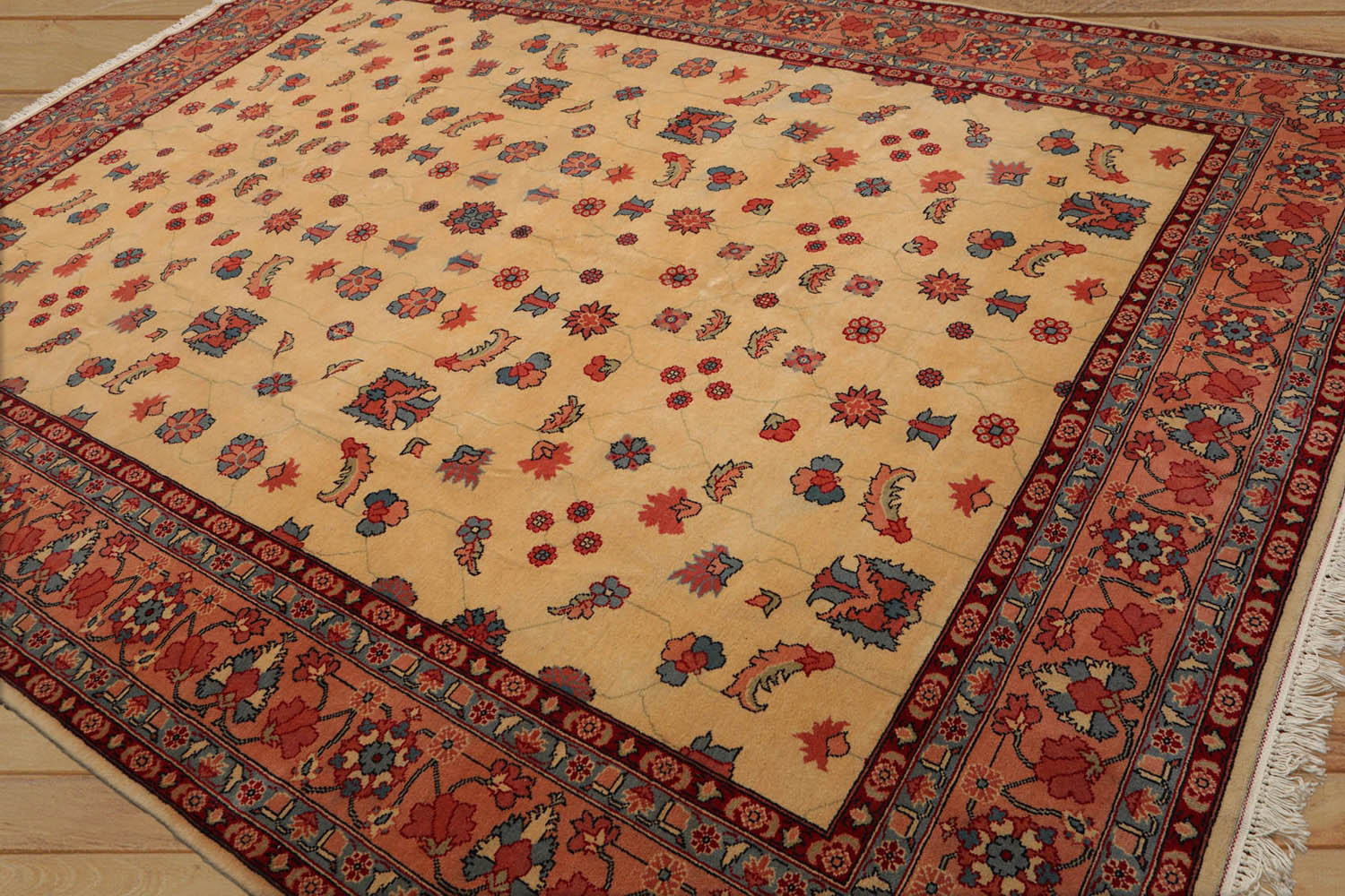 9x12 Beige, Apricot, Blue Color Hand Knotted All-Over 100% Wool Traditional-Persian/Oriental Oriental Rug
