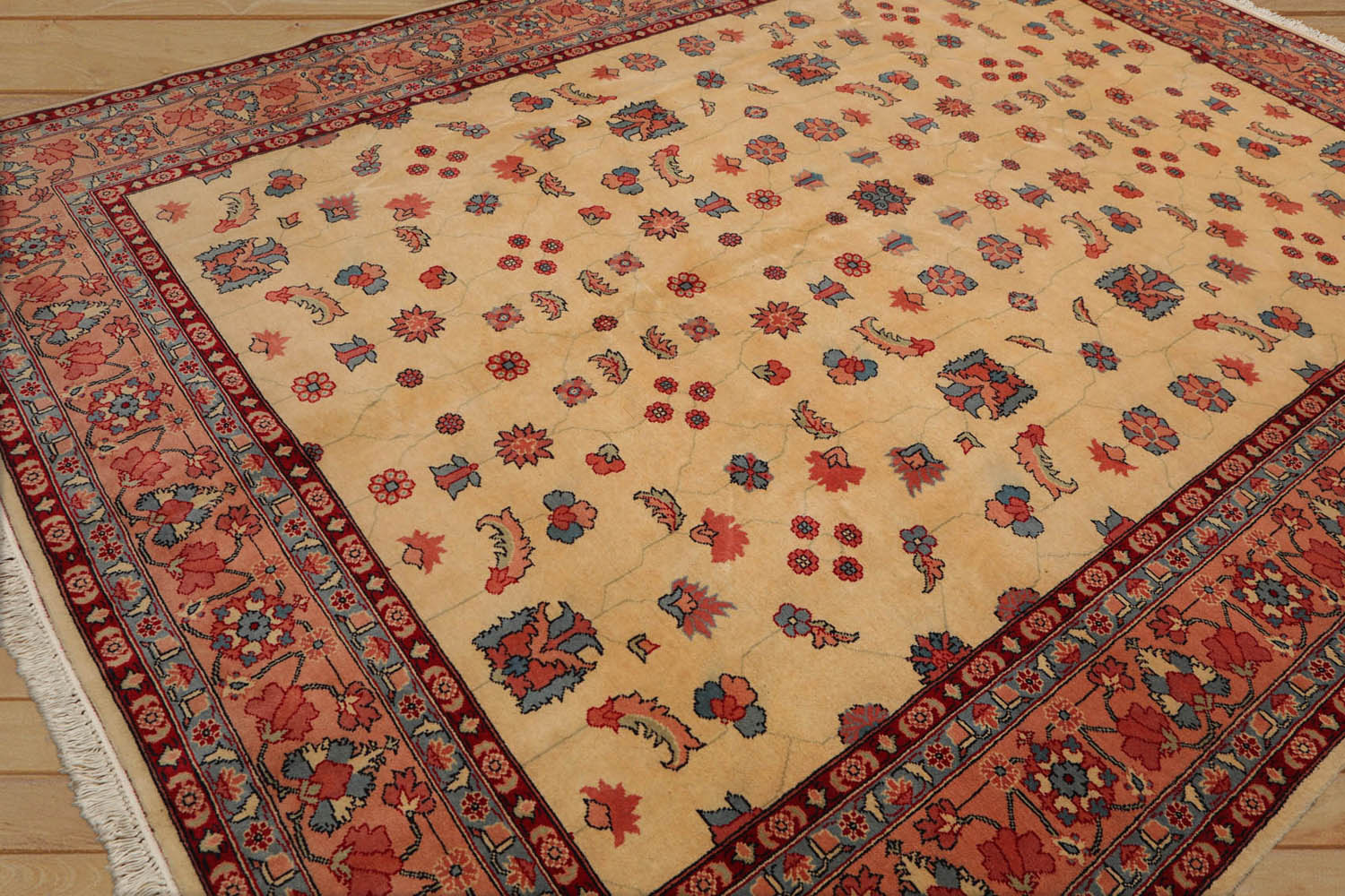9x12 Beige, Apricot, Blue Color Hand Knotted All-Over 100% Wool Traditional-Persian/Oriental Oriental Rug