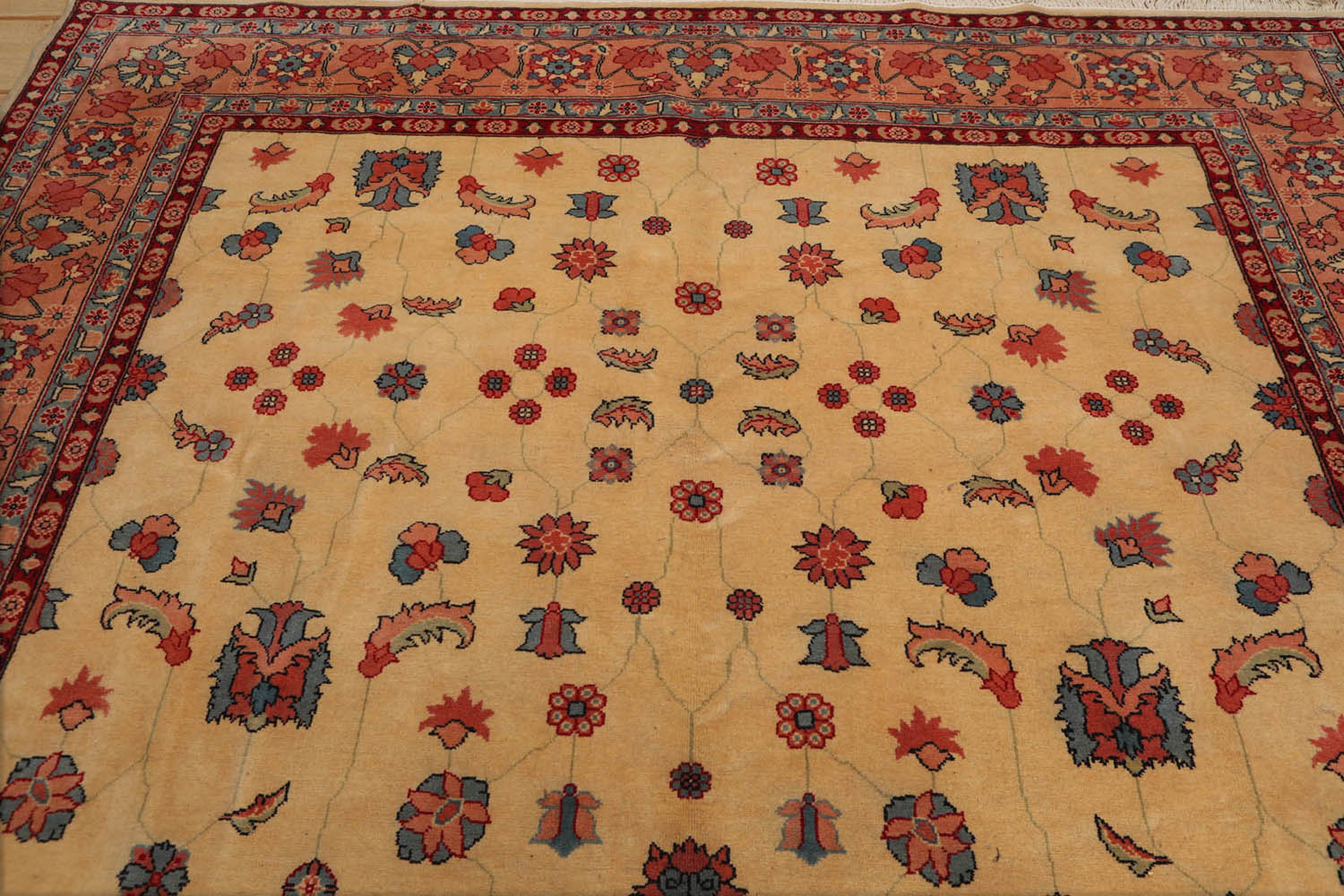 9x12 Beige, Apricot, Blue Color Hand Knotted All-Over 100% Wool Traditional-Persian/Oriental Oriental Rug