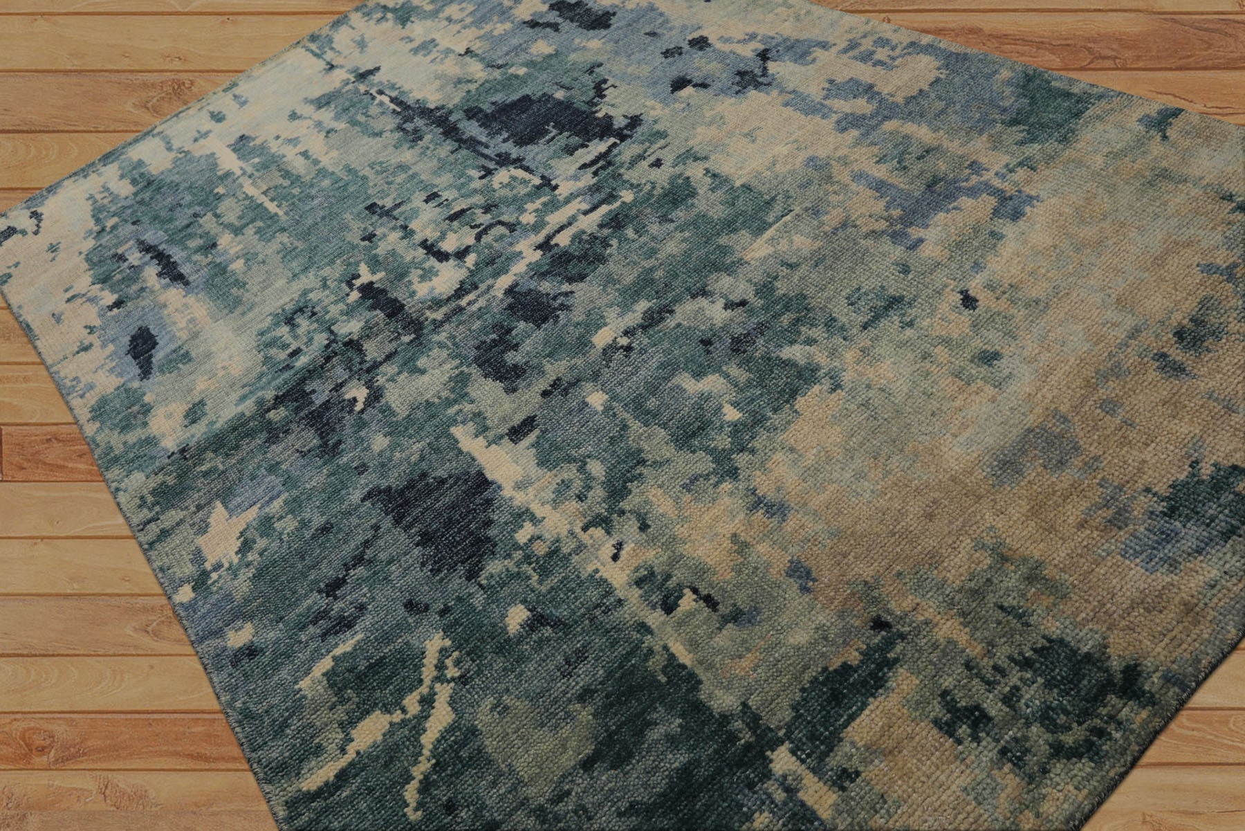 6x9 Beige, Mint, Blue Color Hand Knotted Oushak Wool Modern Oriental Rug