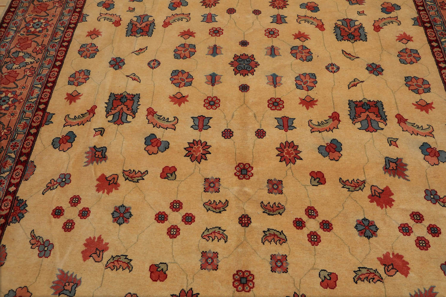 9x12 Beige, Apricot, Blue Color Hand Knotted All-Over 100% Wool Traditional-Persian/Oriental Oriental Rug