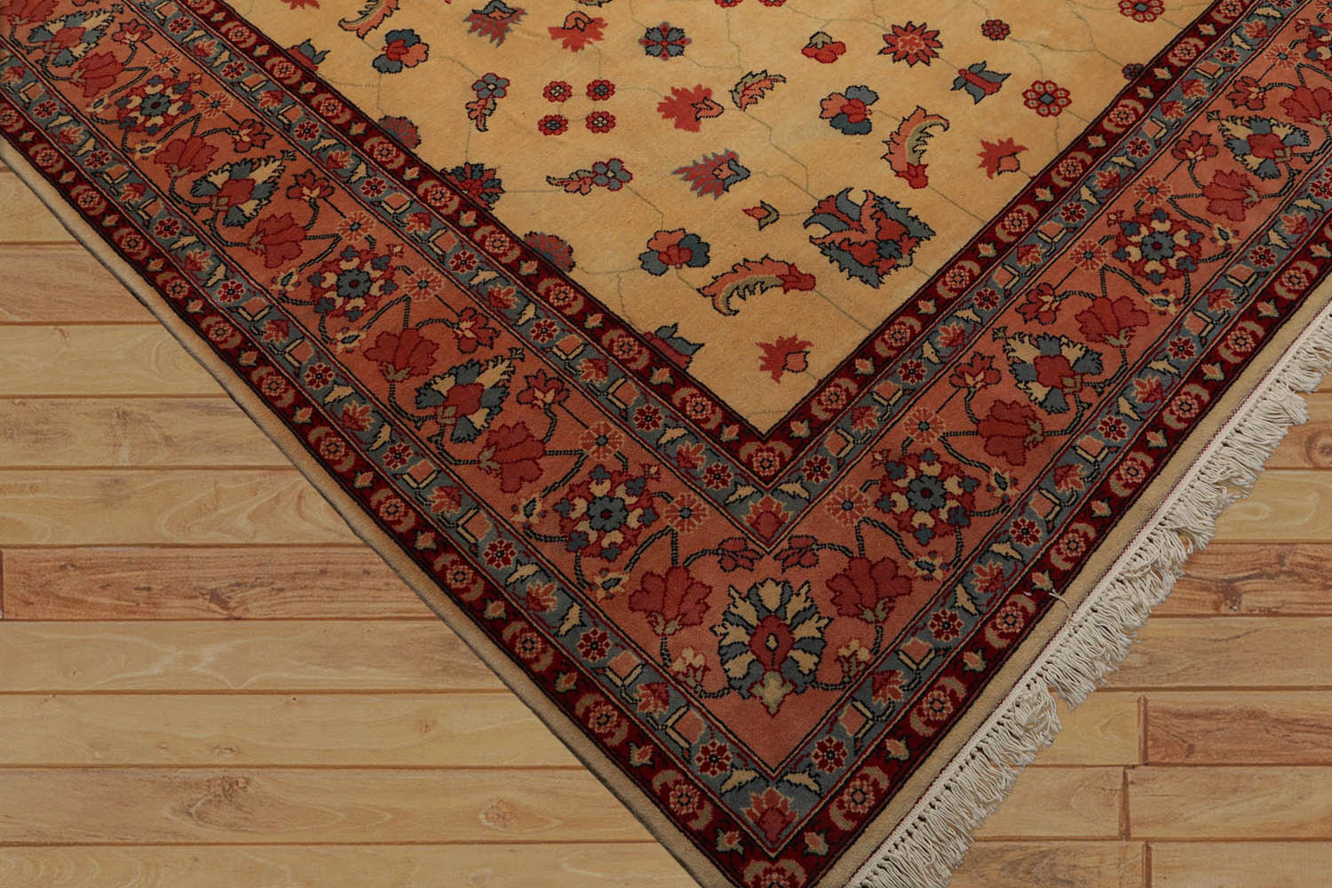 9x12 Beige, Apricot, Blue Color Hand Knotted All-Over 100% Wool Traditional-Persian/Oriental Oriental Rug