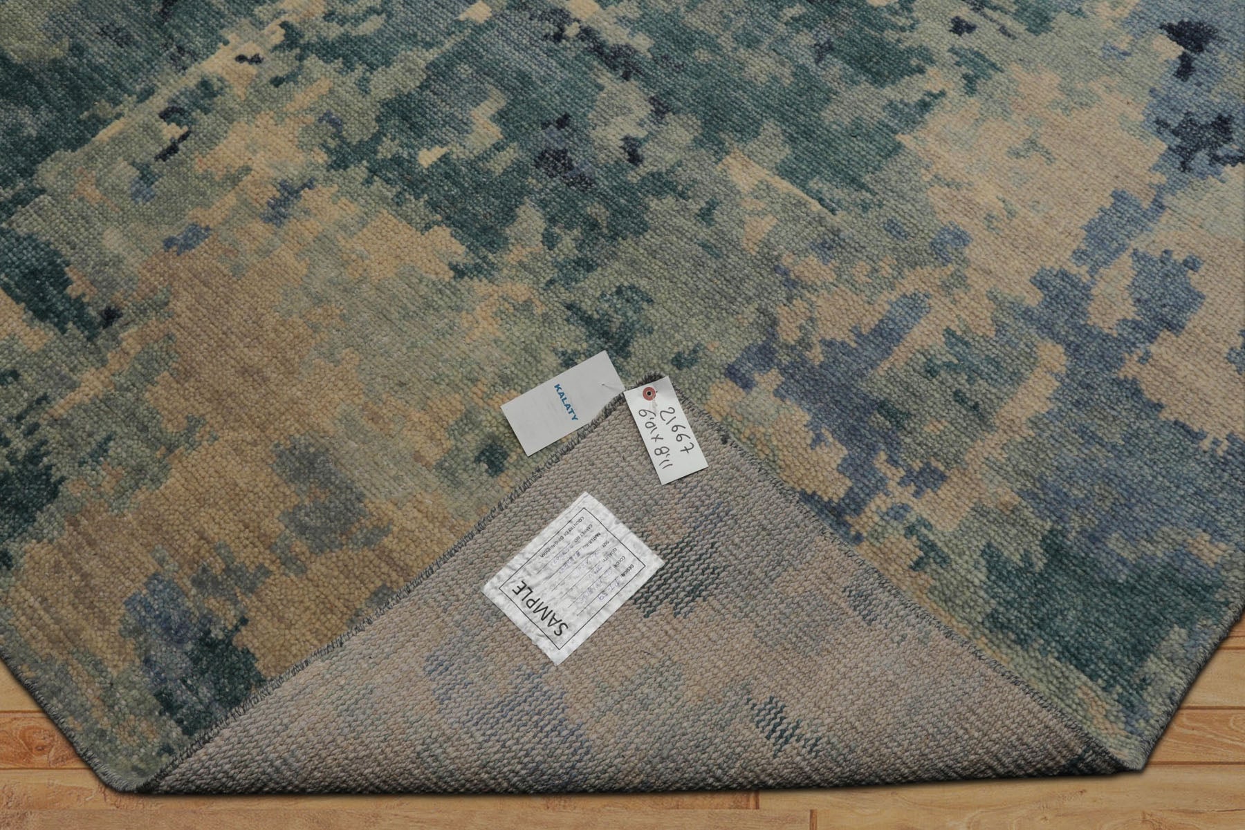 6x9 Beige, Mint, Blue Color Hand Knotted Oushak Wool Modern Oriental Rug