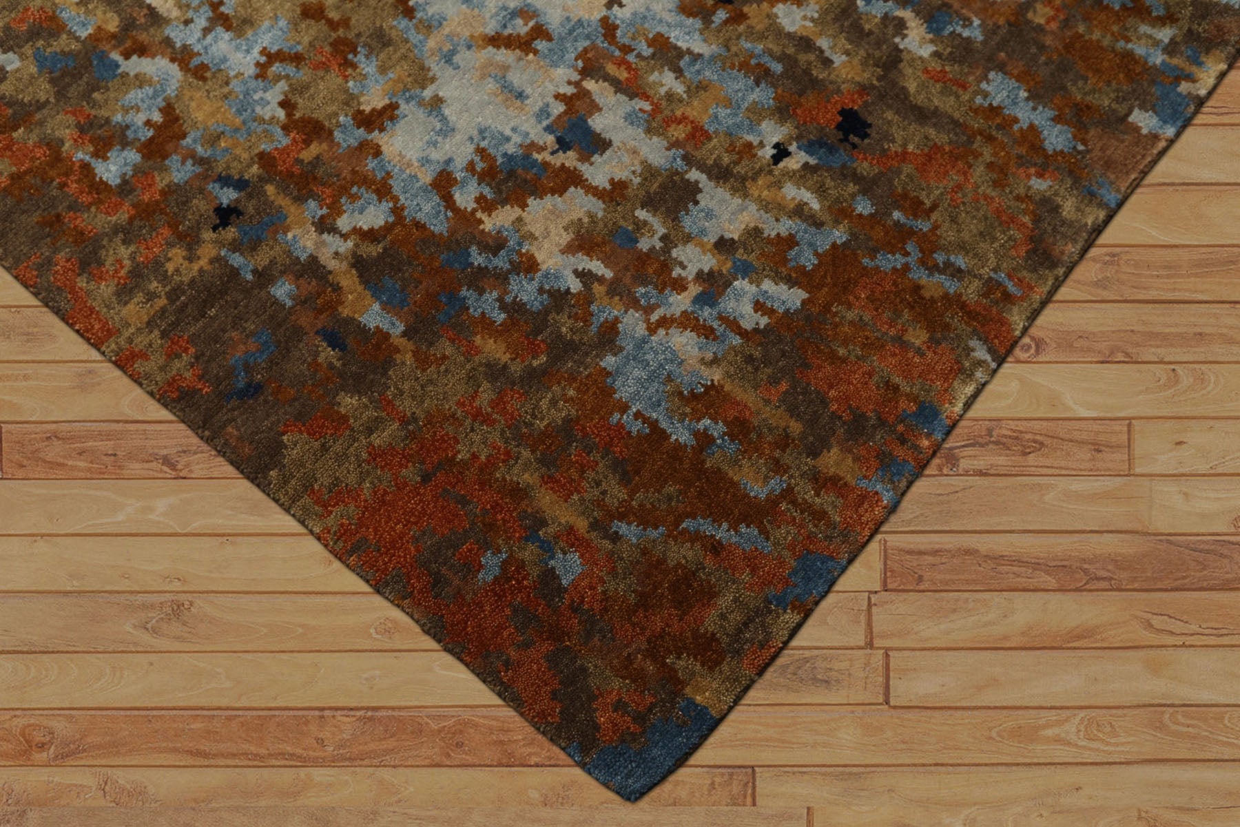 6x9 Burnt Orange, Brown, Moss Color Hand Knotted Sherpa Wool Modern Oriental Rug
