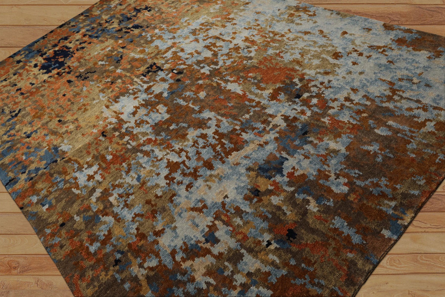 6x9 Burnt Orange, Brown, Moss Color Hand Knotted Sherpa Wool Modern Oriental Rug