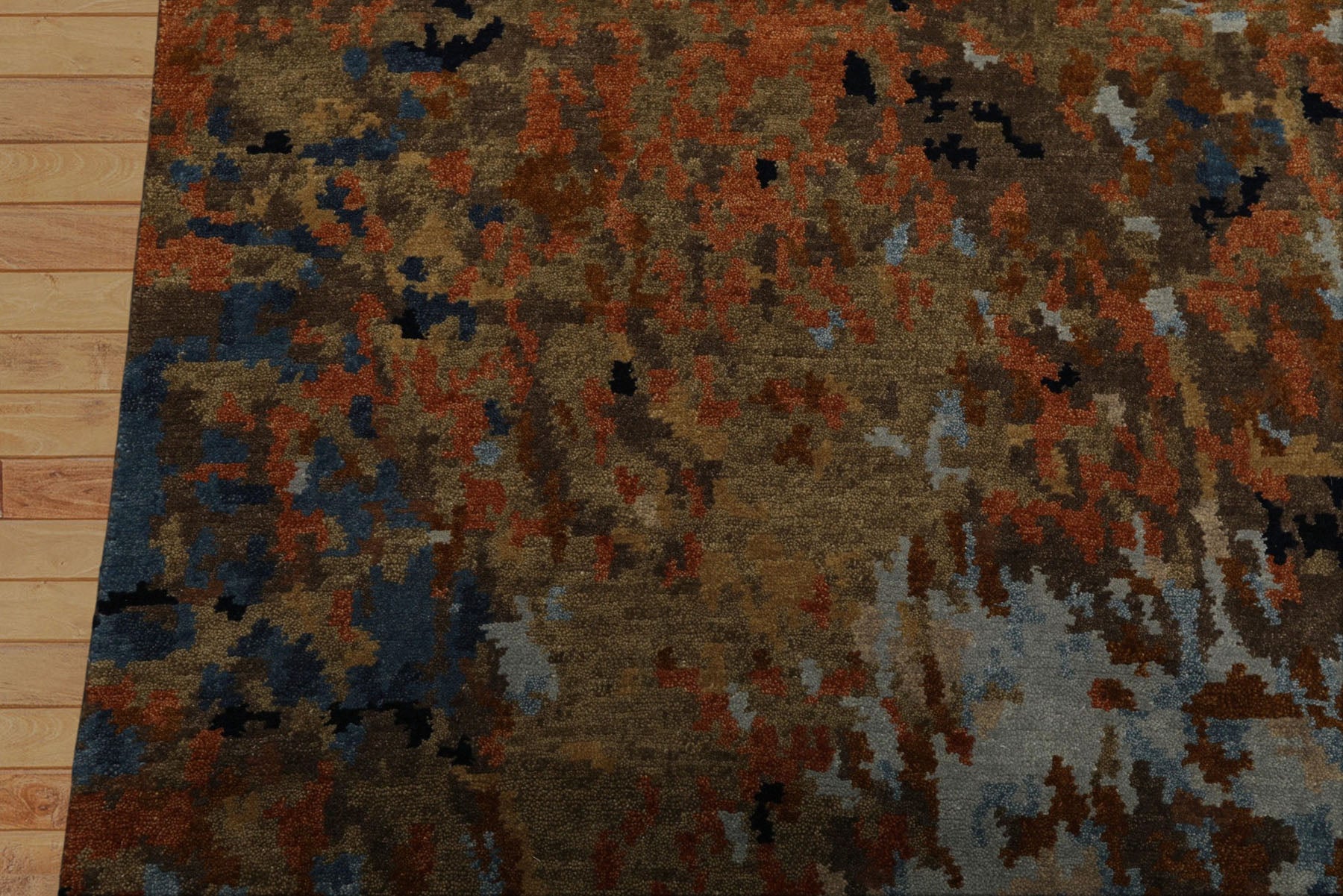 6x9 Burnt Orange, Brown, Moss Color Hand Knotted Sherpa Wool Modern Oriental Rug