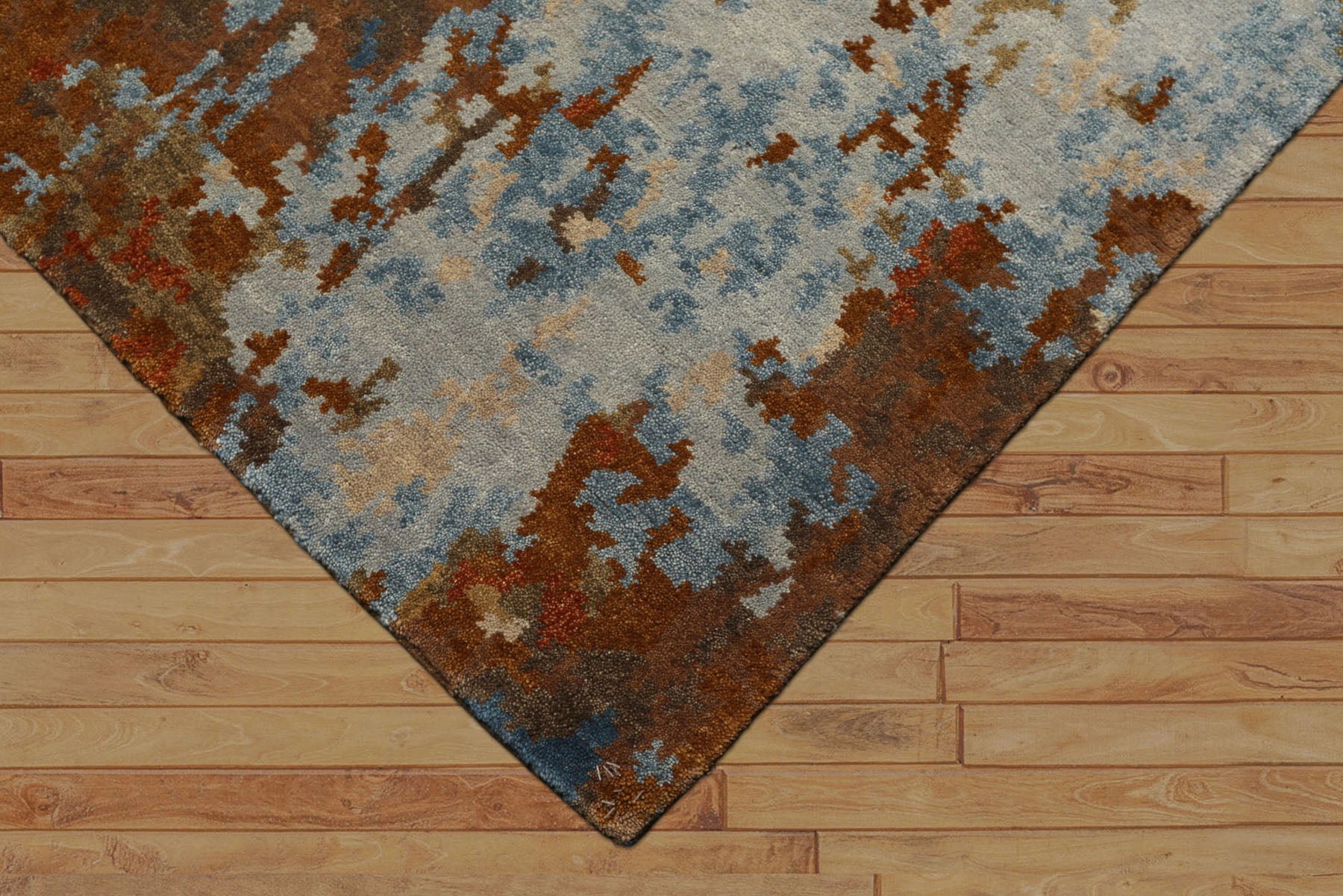 6x9 Burnt Orange, Brown, Moss Color Hand Knotted Sherpa Wool Modern Oriental Rug