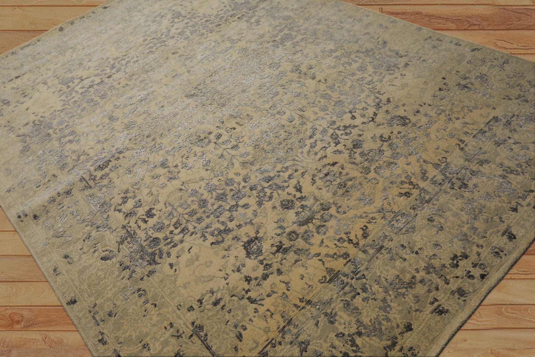 6x9 Beige, Gray, Color Hand Knotted Tibetan Bamboo Silk & Wool Transitional Oriental Rug