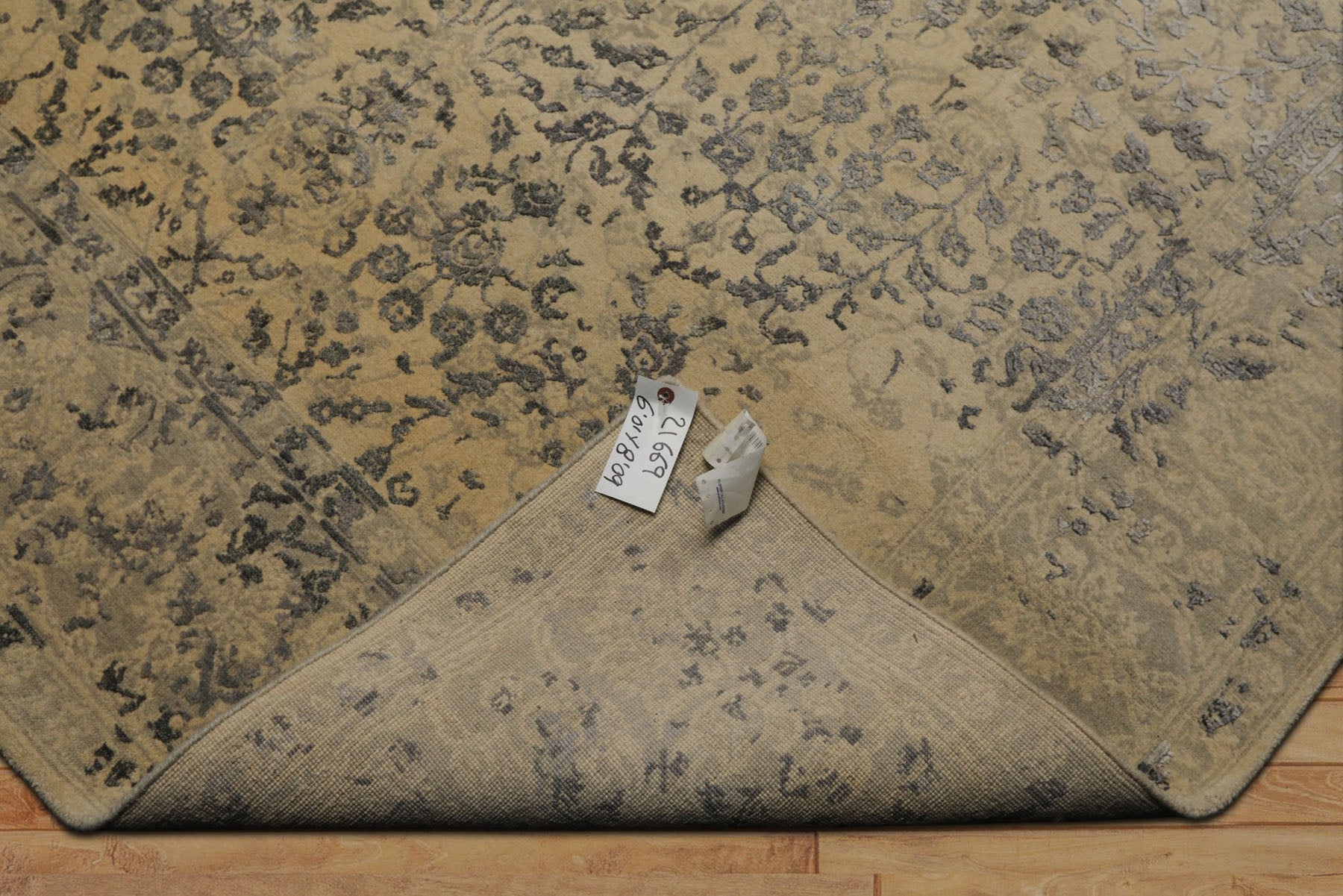 6x9 Beige, Gray, Color Hand Knotted Tibetan Bamboo Silk & Wool Transitional Oriental Rug
