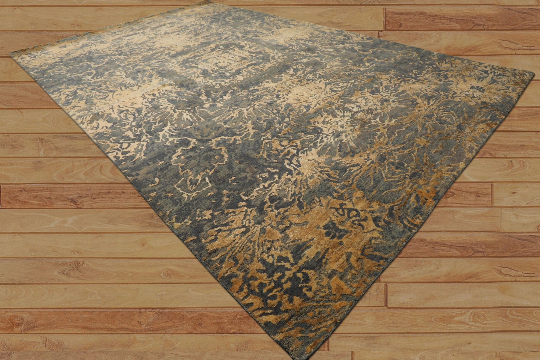 6x9 Gray, Slate, Caramel Color Hand Knotted Sherpa Bamboo Silk & Wool Modern Oriental Rug