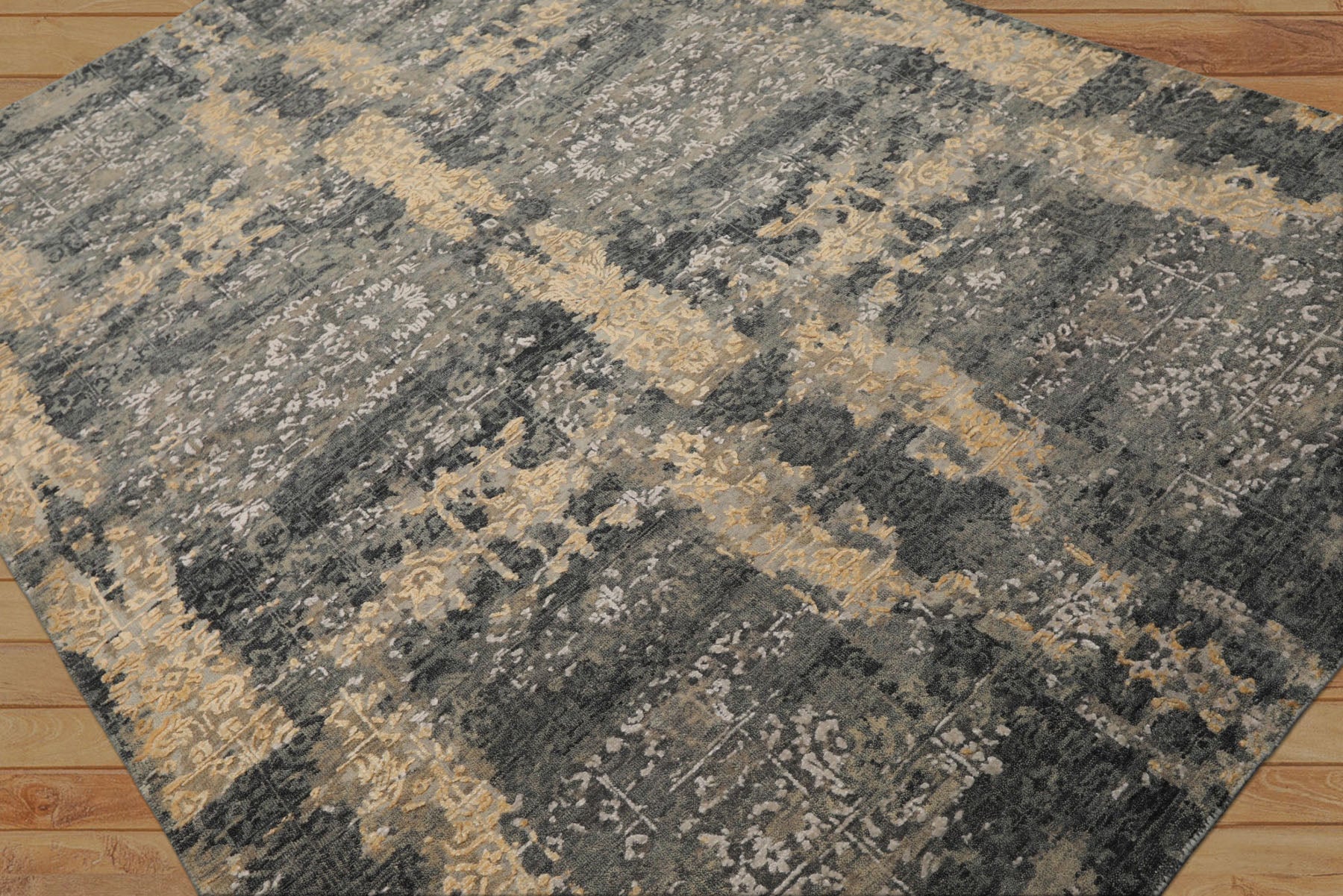 6x9 Gray, Taupe, Gold Color Hand Knotted Sherpa Bamboo Silk & Wool Modern Oriental Rug