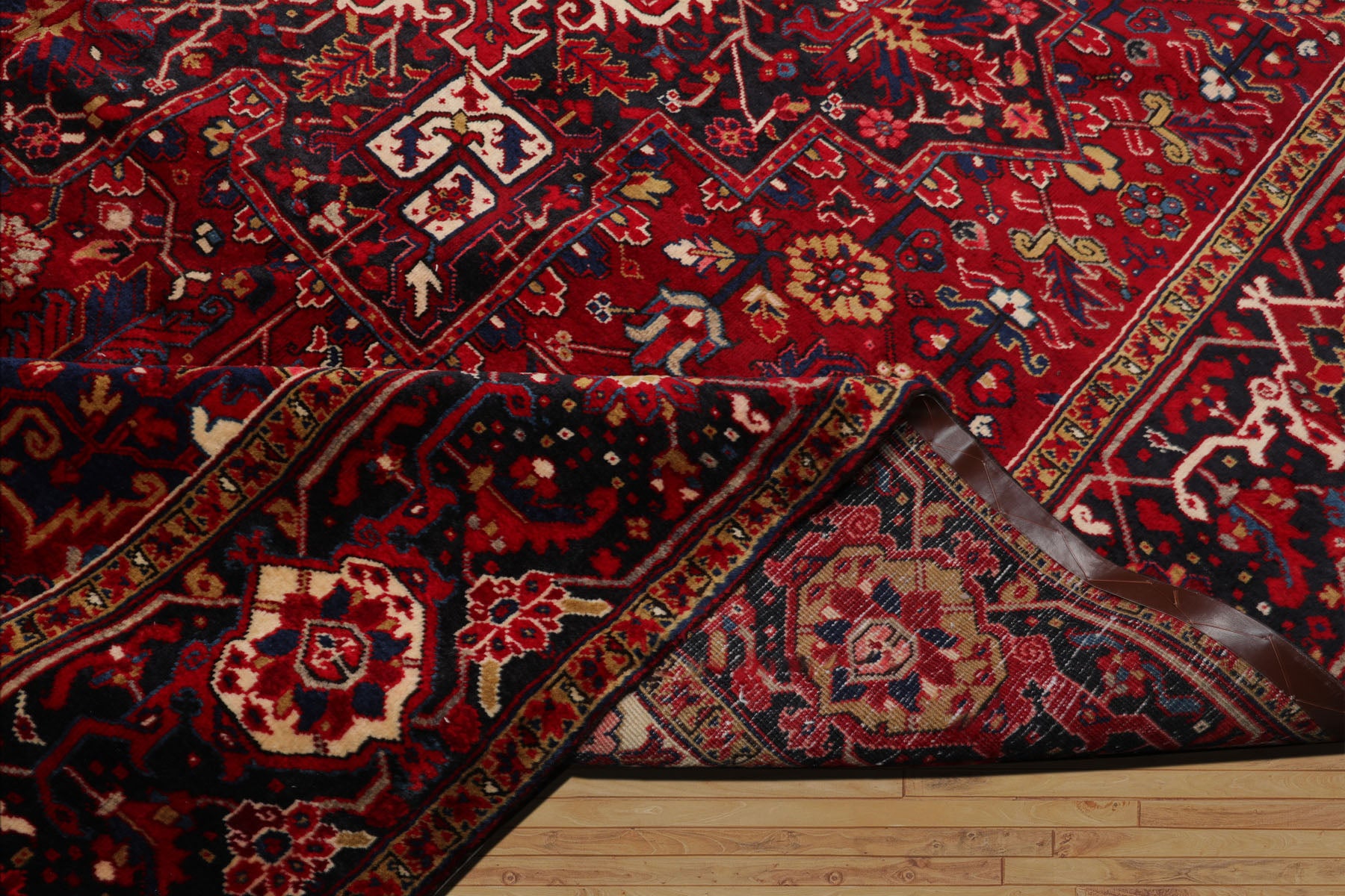 10x13 Red, Navy, Ivory Color Hand Knotted Heriz Wool Traditional Oriental Rug