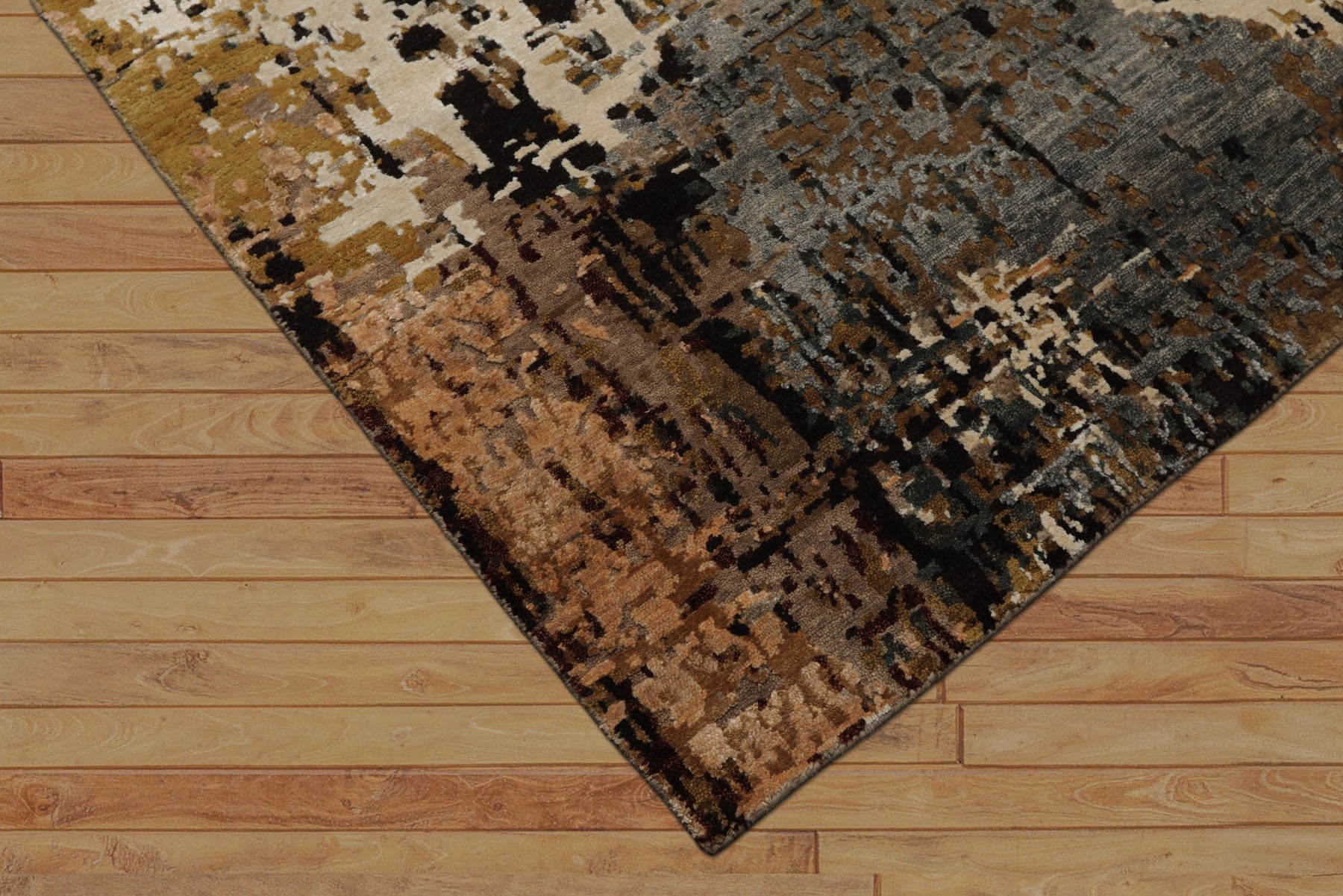 6x9 Brown, Gold, Blue Color Hand Knotted Sherpa Bamboo Silk & Wool Modern Oriental Rug