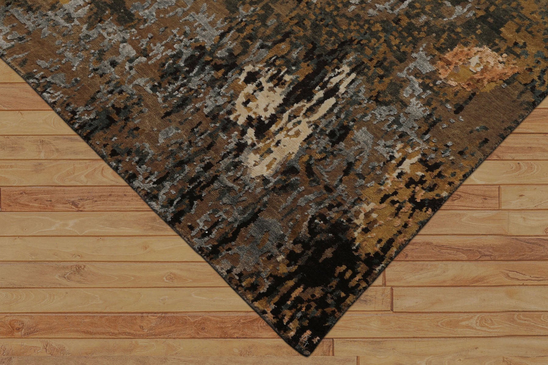 6x9 Brown, Gold, Blue Color Hand Knotted Sherpa Bamboo Silk & Wool Modern Oriental Rug