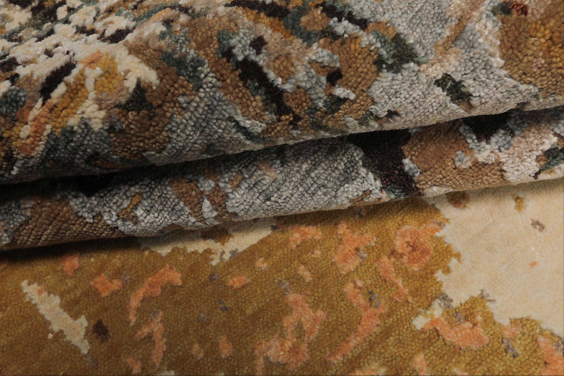 6x9 Brown, Gold, Blue Color Hand Knotted Sherpa Bamboo Silk & Wool Modern Oriental Rug