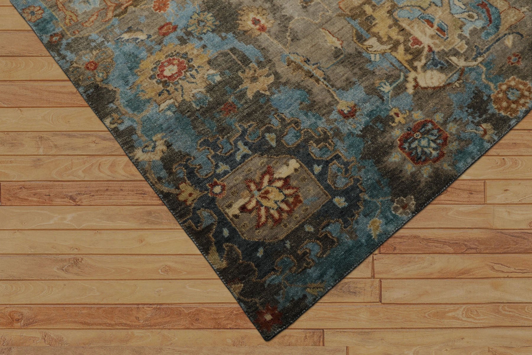 6x9 Brown, Turquoise, Beige Color Hand Knotted Oushak Wool Transitional Oriental Rug