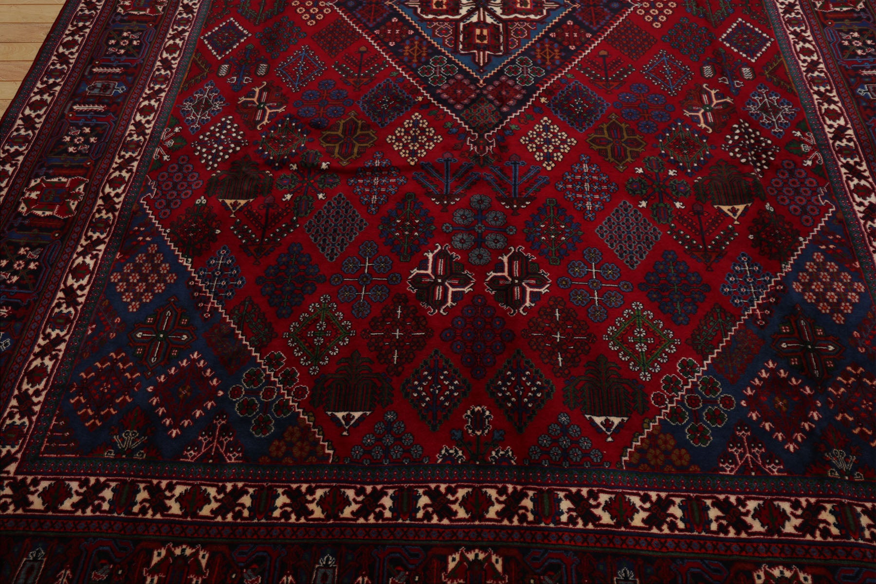 8x12 Red, Navy, Ivory Color Hand Knotted Heriz Wool Traditional Oriental Rug