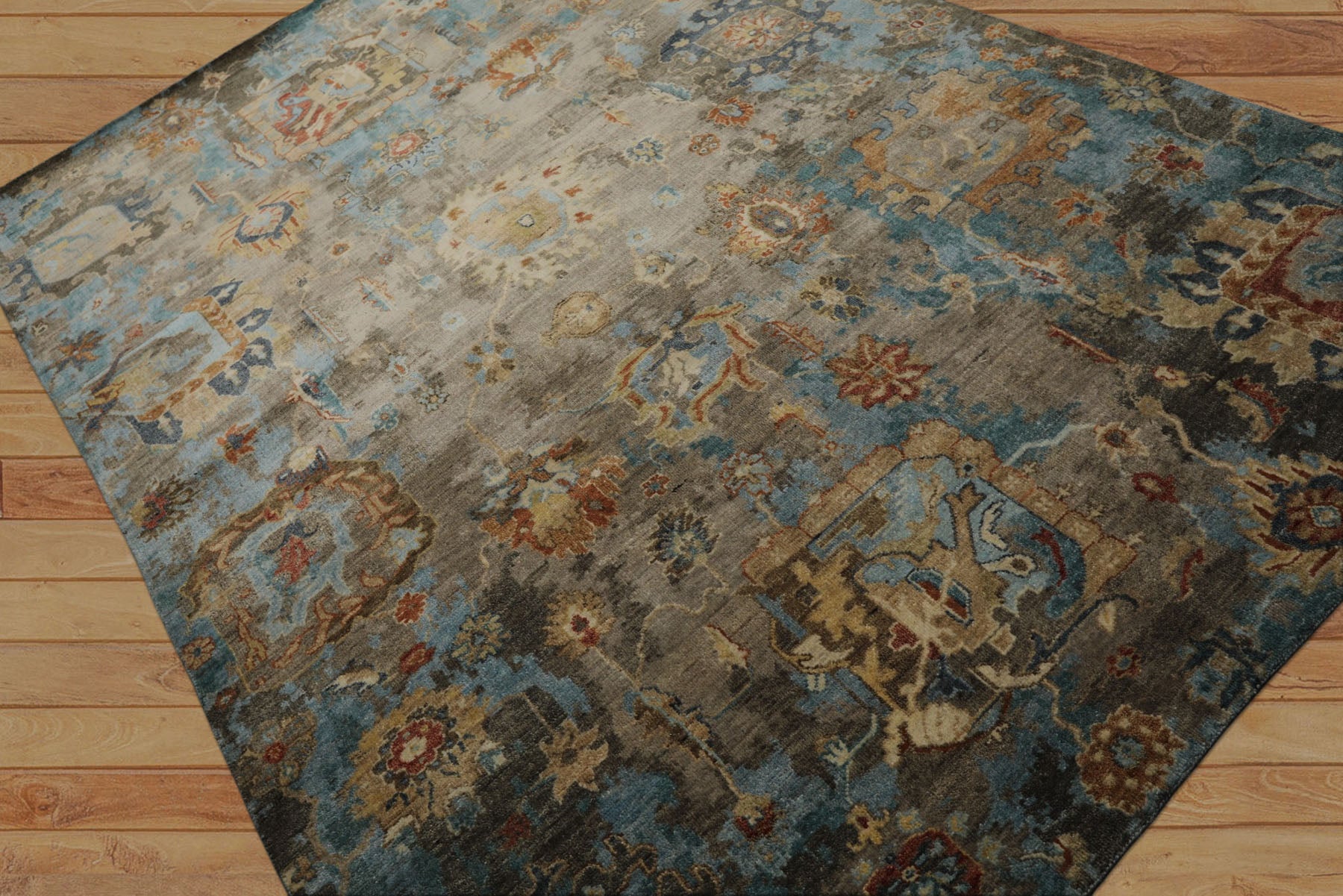6x9 Brown, Turquoise, Beige Color Hand Knotted Oushak Wool Transitional Oriental Rug