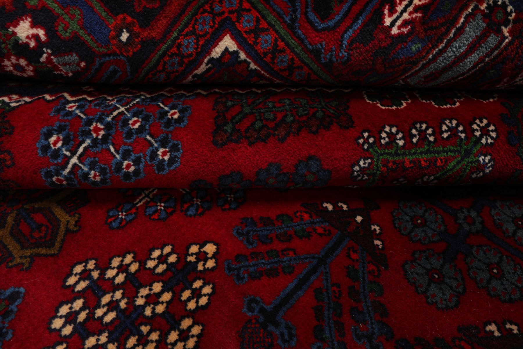 8x12 Red, Navy, Ivory Color Hand Knotted Heriz Wool Traditional Oriental Rug