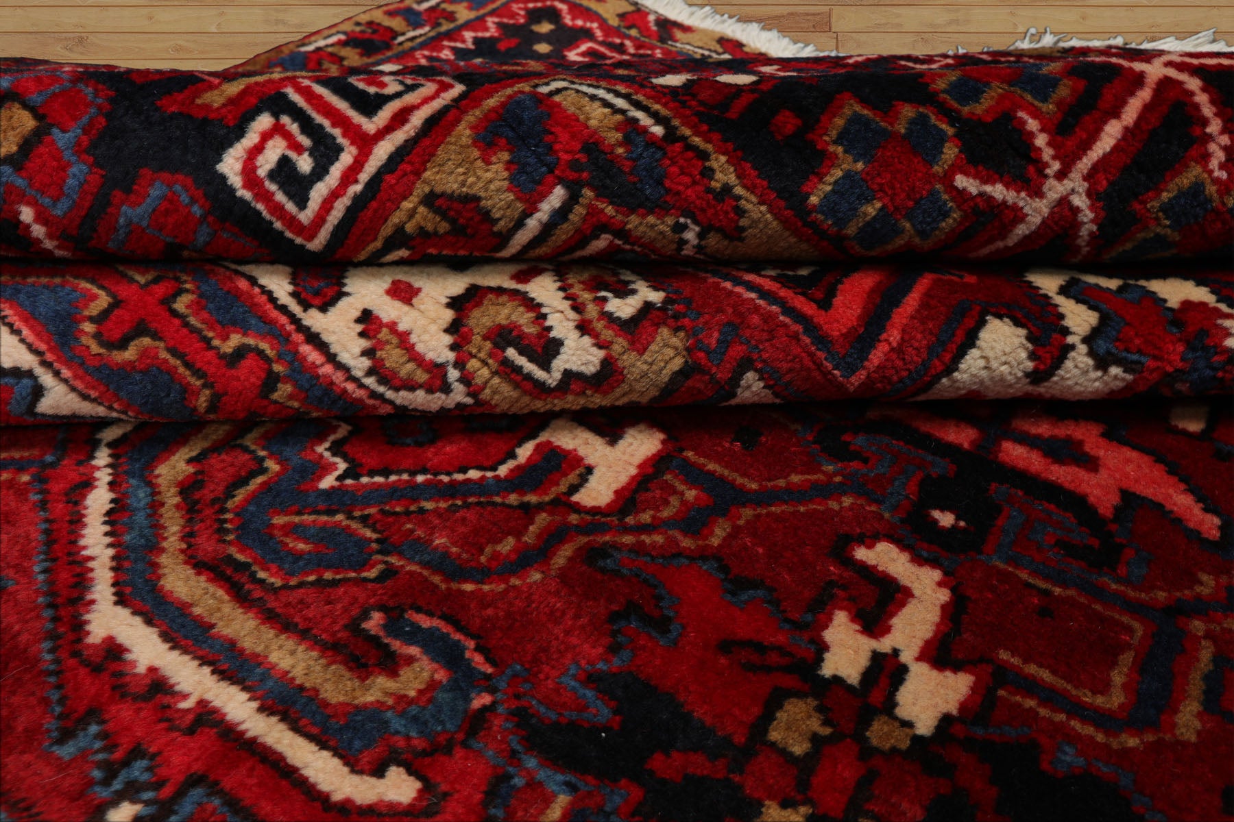10x12 Red, Charcoal, Blue Color Hand Knotted Heriz Wool Traditional Oriental Rug