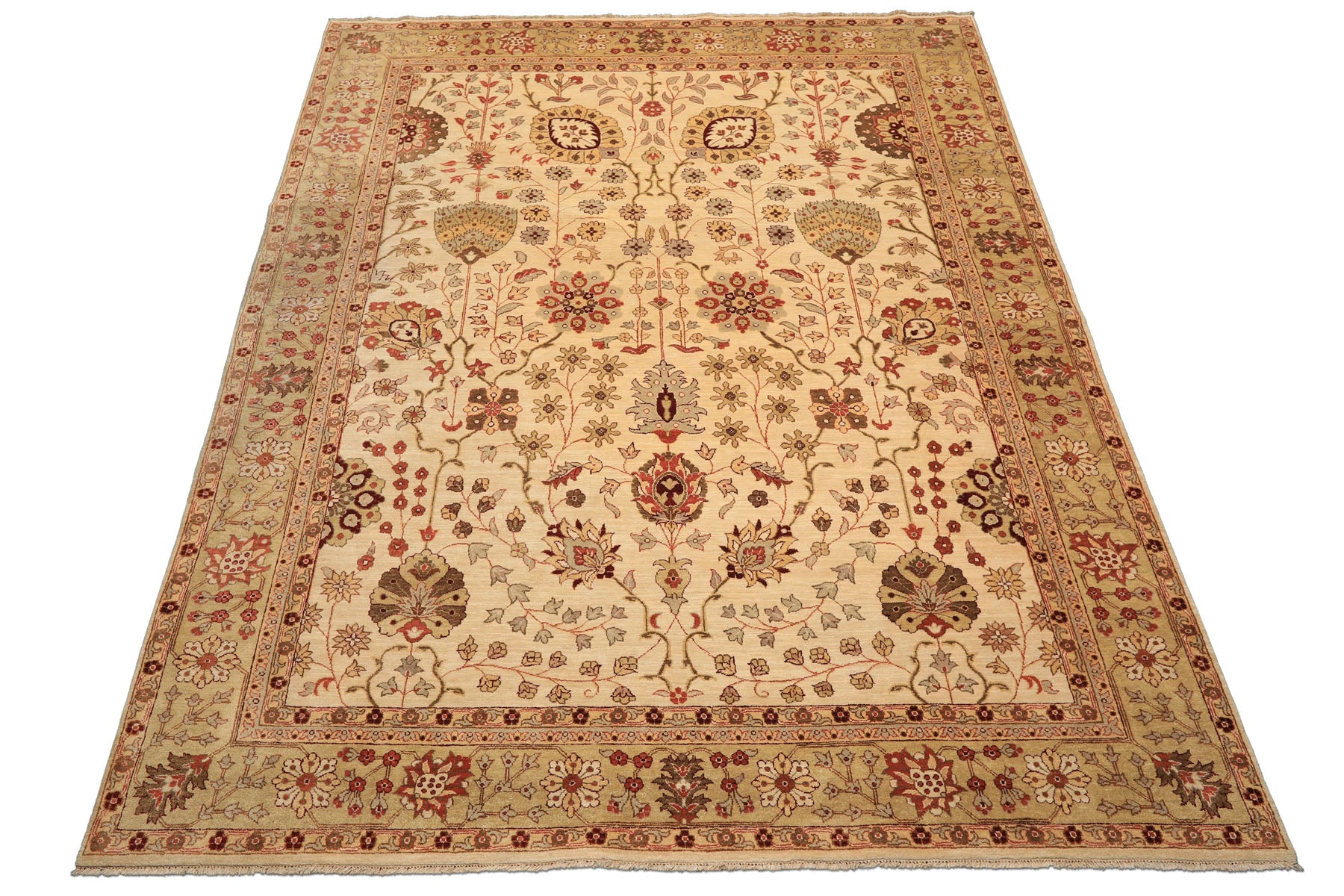 9x12 Beige, Sage, Rust Color Hand Knotted Chobi Peshawar Wool Traditional Oriental Rug