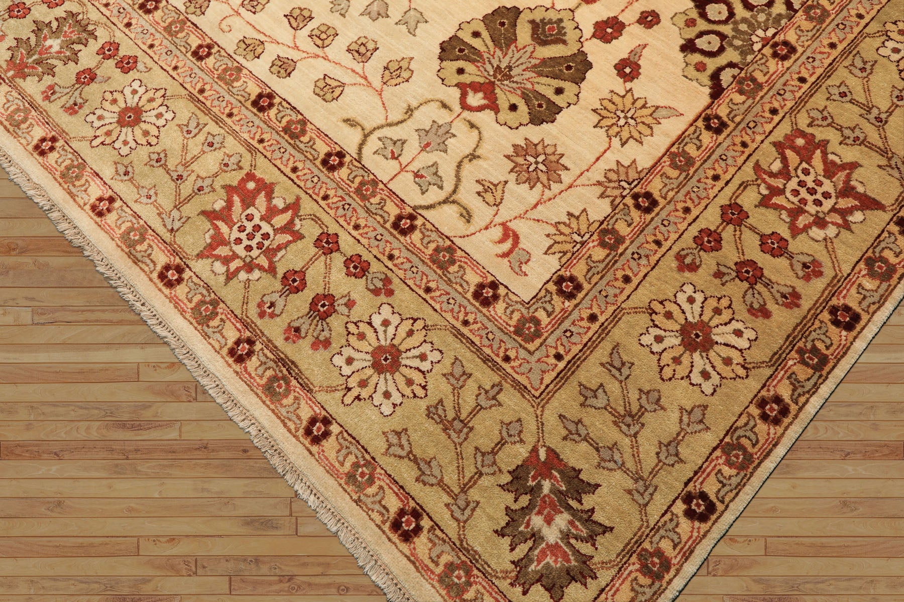9x12 Beige, Sage, Rust Color Hand Knotted Chobi Peshawar Wool Traditional Oriental Rug