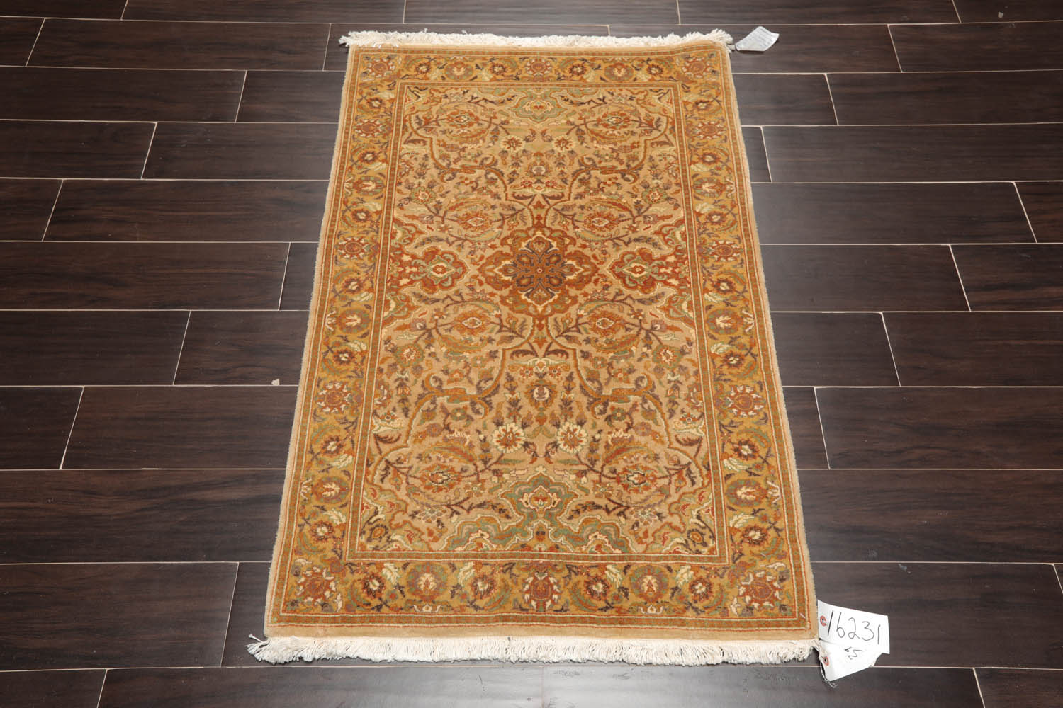 3x5 Tan, Gold, Ivory Color Hand Knotted All-Over 100% Wool Traditional Oriental Rug