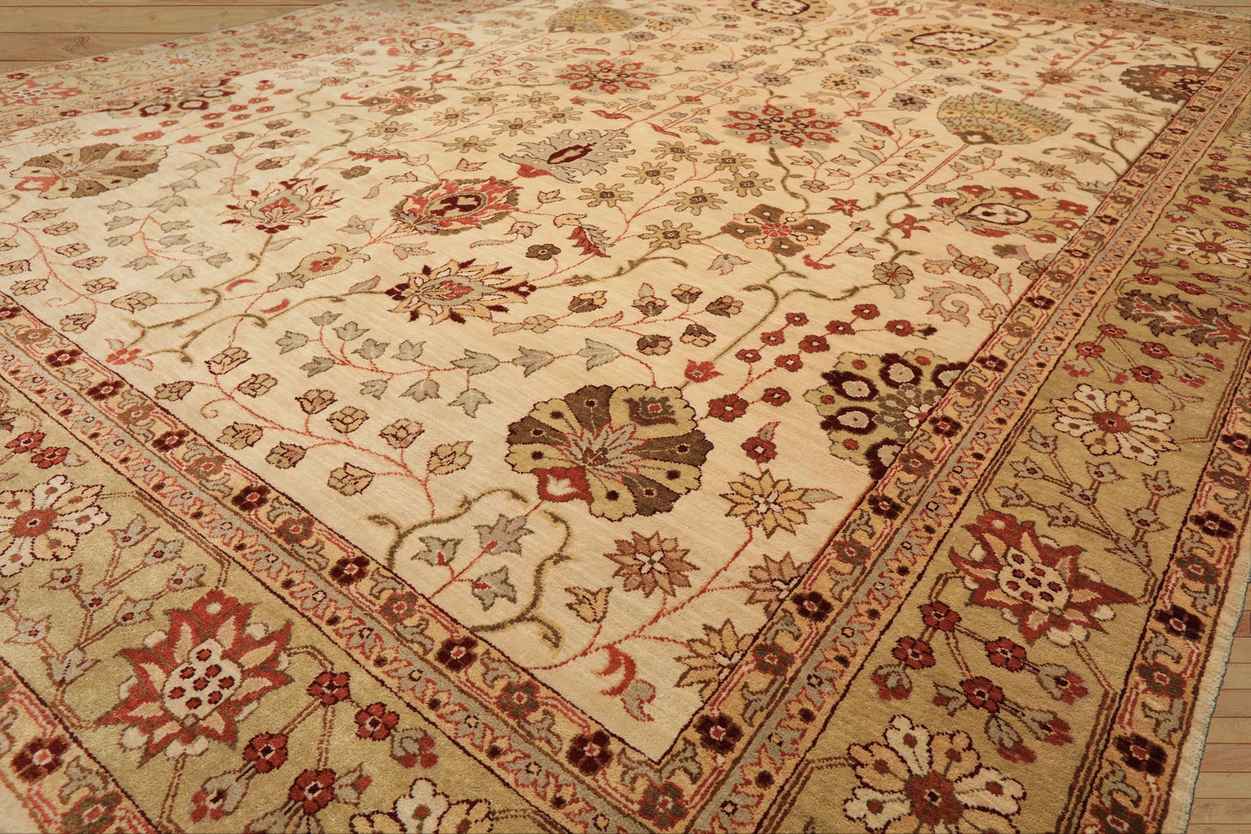 9x12 Beige, Sage, Rust Color Hand Knotted Chobi Peshawar Wool Traditional Oriental Rug