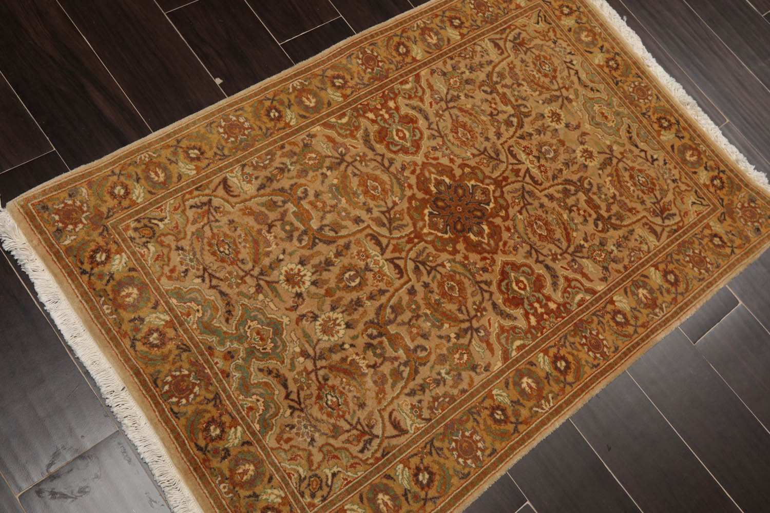 3x5 Tan, Gold, Ivory Color Hand Knotted All-Over 100% Wool Traditional Oriental Rug