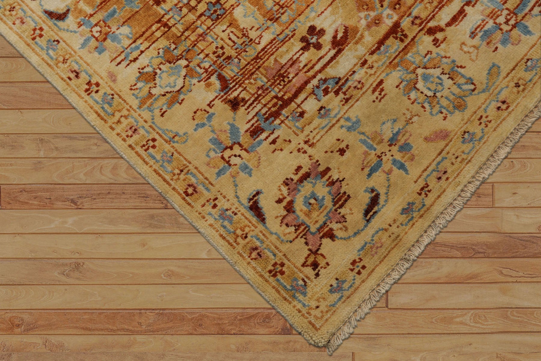 6x9 Burnt Orange, Light Gold, Aqua Color Hand Knotted Oushak Wool Traditional Oriental Rug