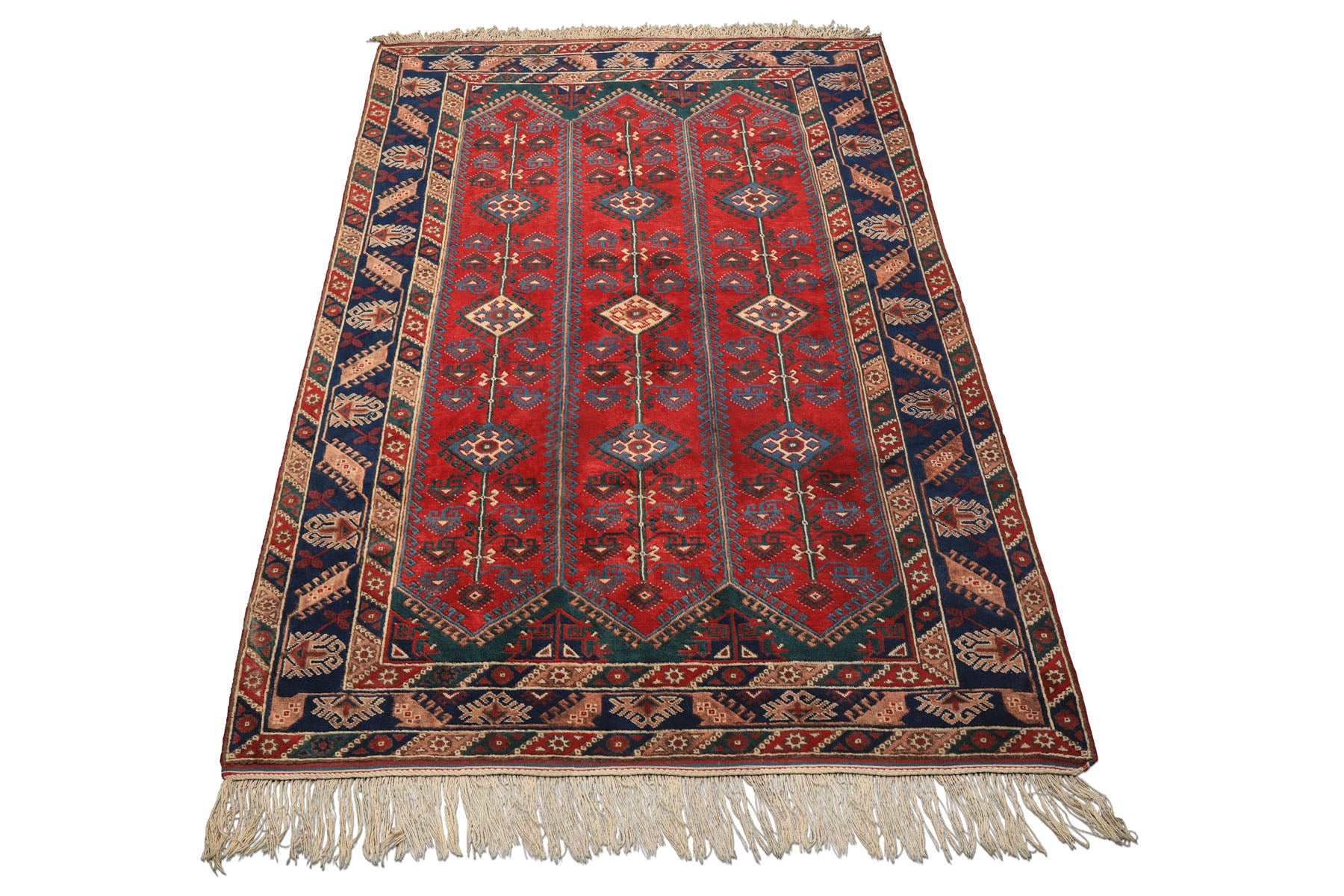 6x9 Red, Navy, Turquoise Color Hand Knotted Shirvan Wool Tribal Oriental Rug