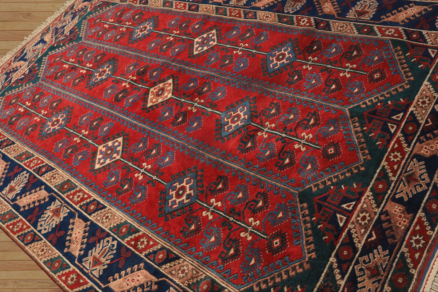6x9 Red, Navy, Turquoise Color Hand Knotted Shirvan Wool Tribal Oriental Rug