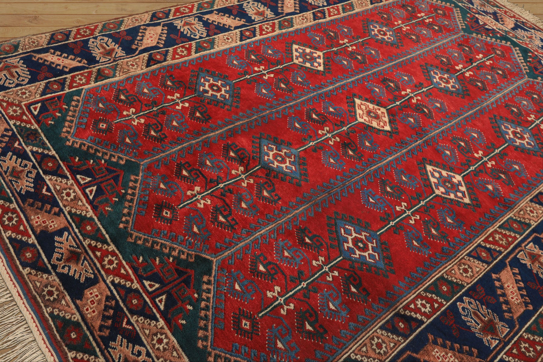 6x9 Red, Navy, Turquoise Color Hand Knotted Shirvan Wool Tribal Oriental Rug