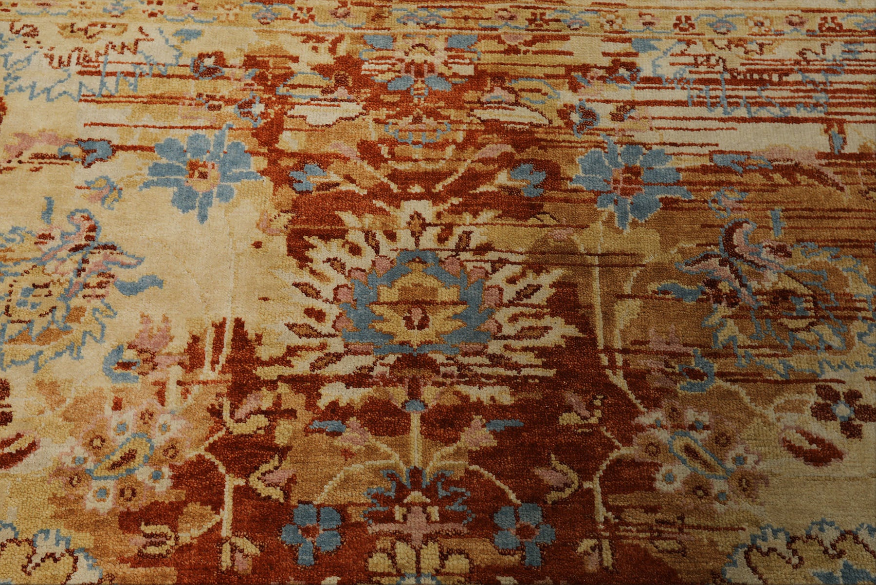 6x9 Burnt Orange, Light Gold, Aqua Color Hand Knotted Oushak Wool Traditional Oriental Rug