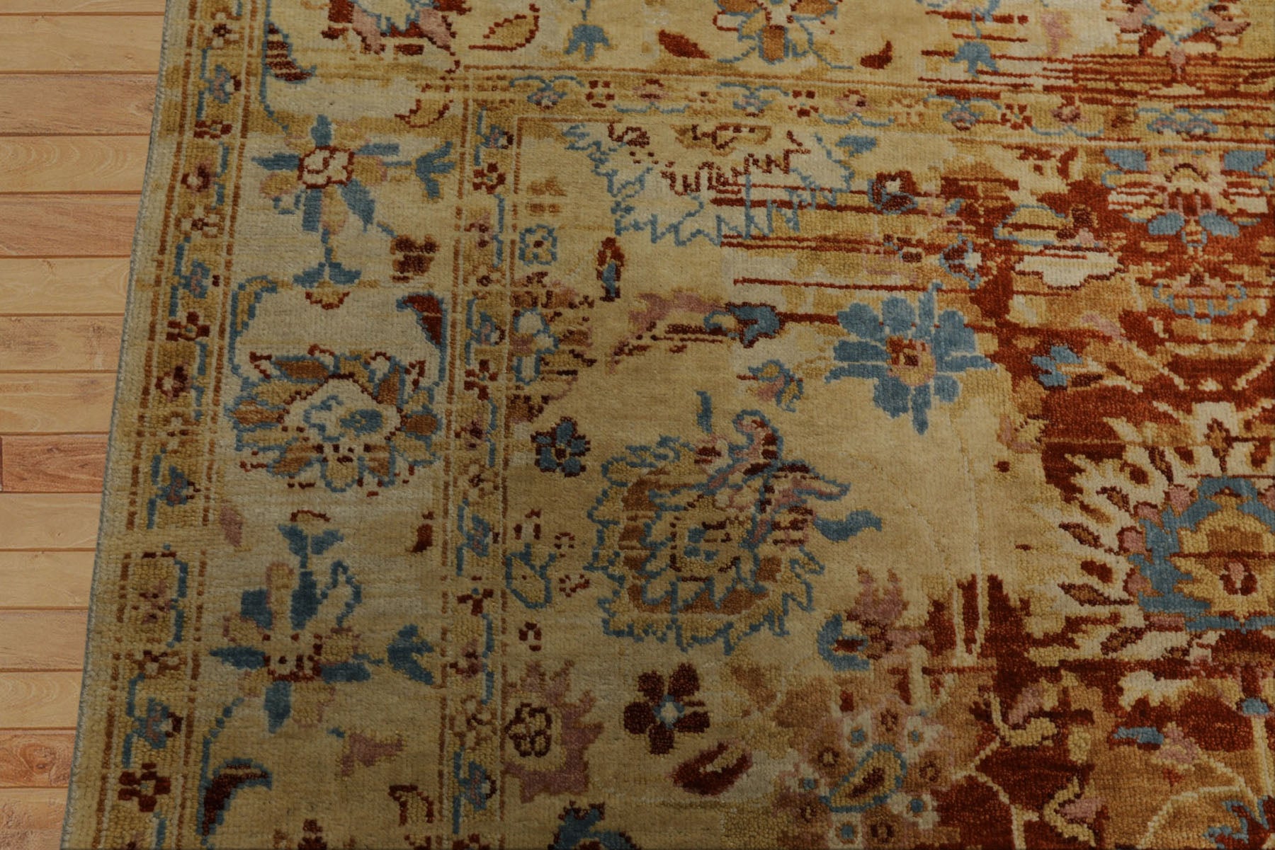 6x9 Burnt Orange, Light Gold, Aqua Color Hand Knotted Oushak Wool Traditional Oriental Rug