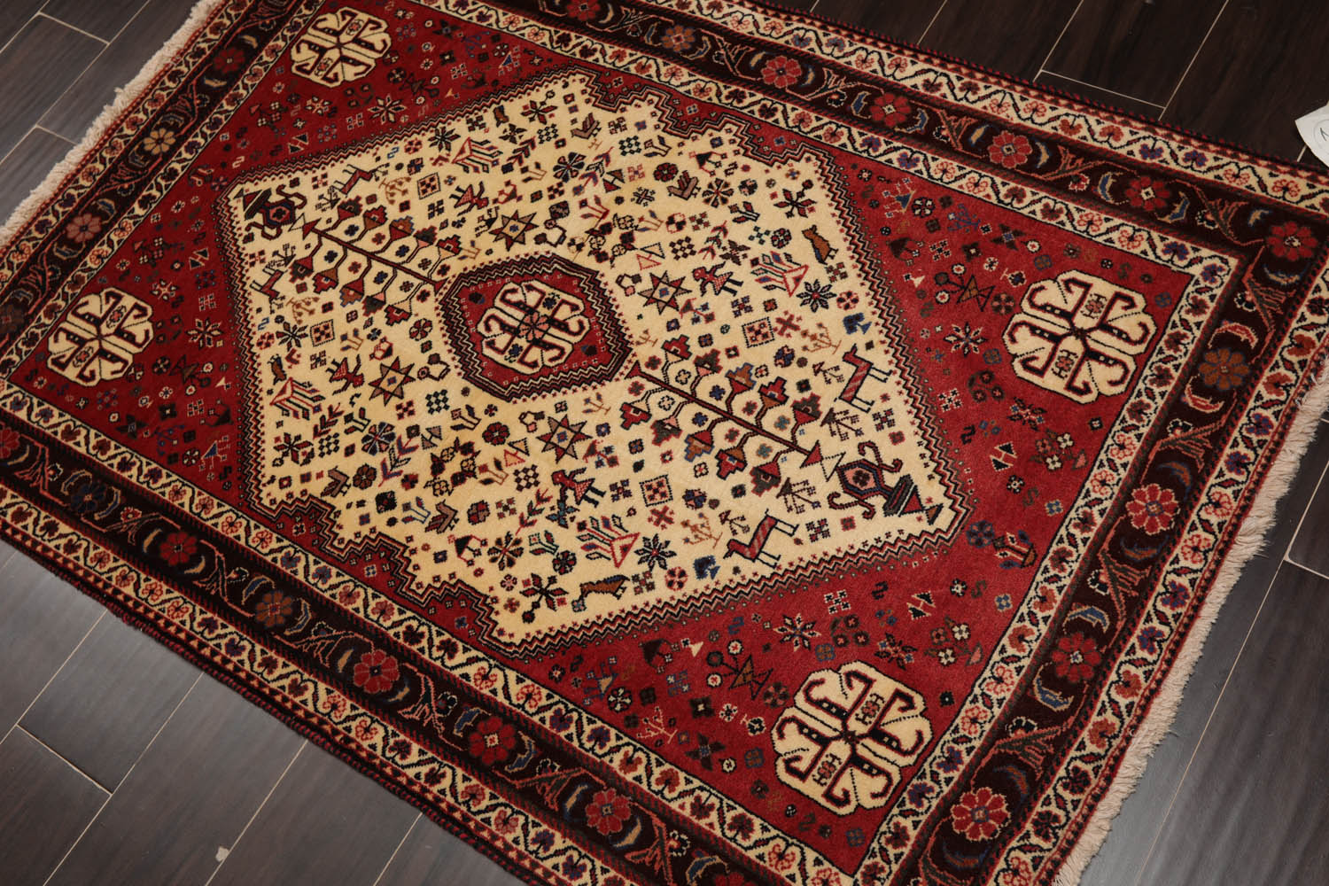 3x5 Ivory, Rust, Chocolate Color Hand Knotted All-Over 100% Wool Traditional Oriental Rug