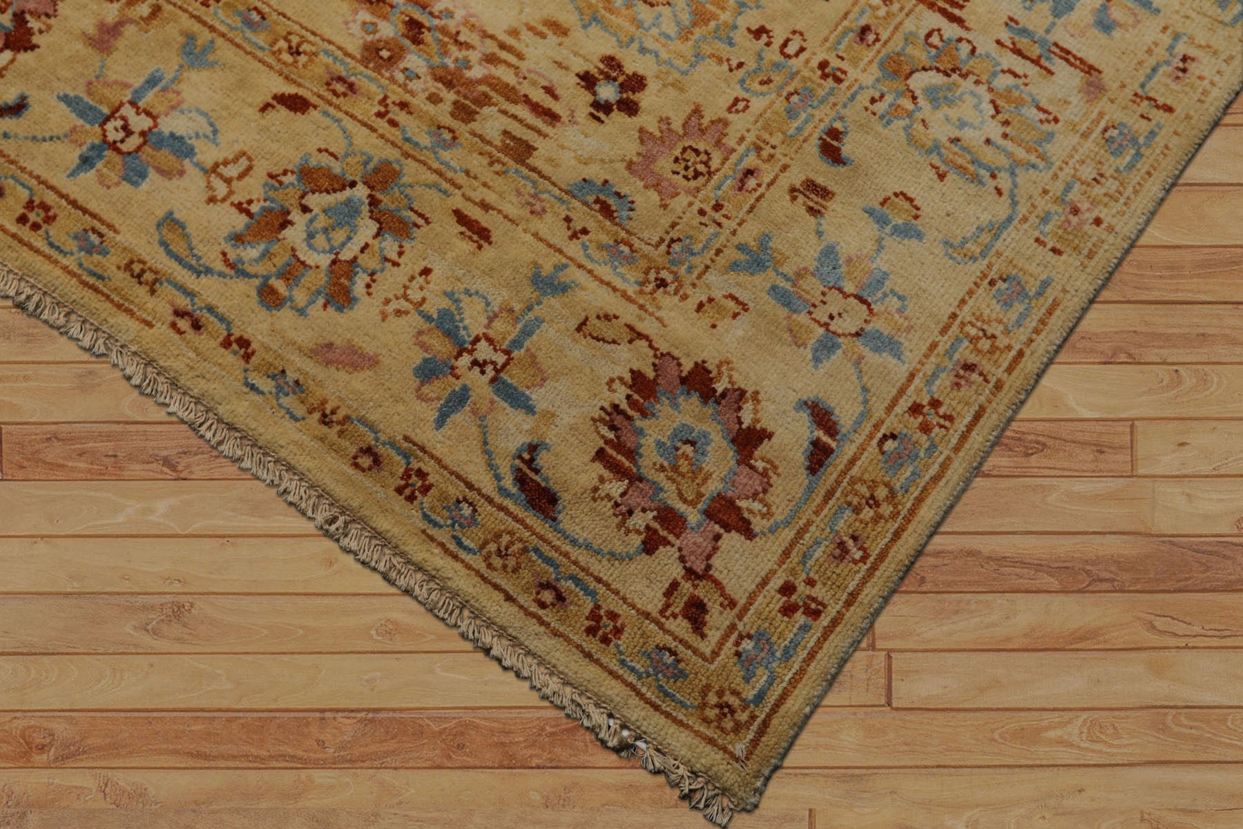 6x9 Burnt Orange, Light Gold, Aqua Color Hand Knotted Oushak Wool Traditional Oriental Rug