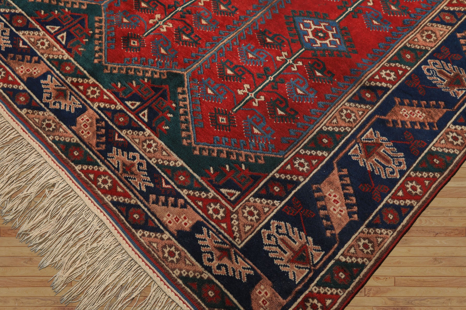 6x9 Red, Navy, Turquoise Color Hand Knotted Shirvan Wool Tribal Oriental Rug